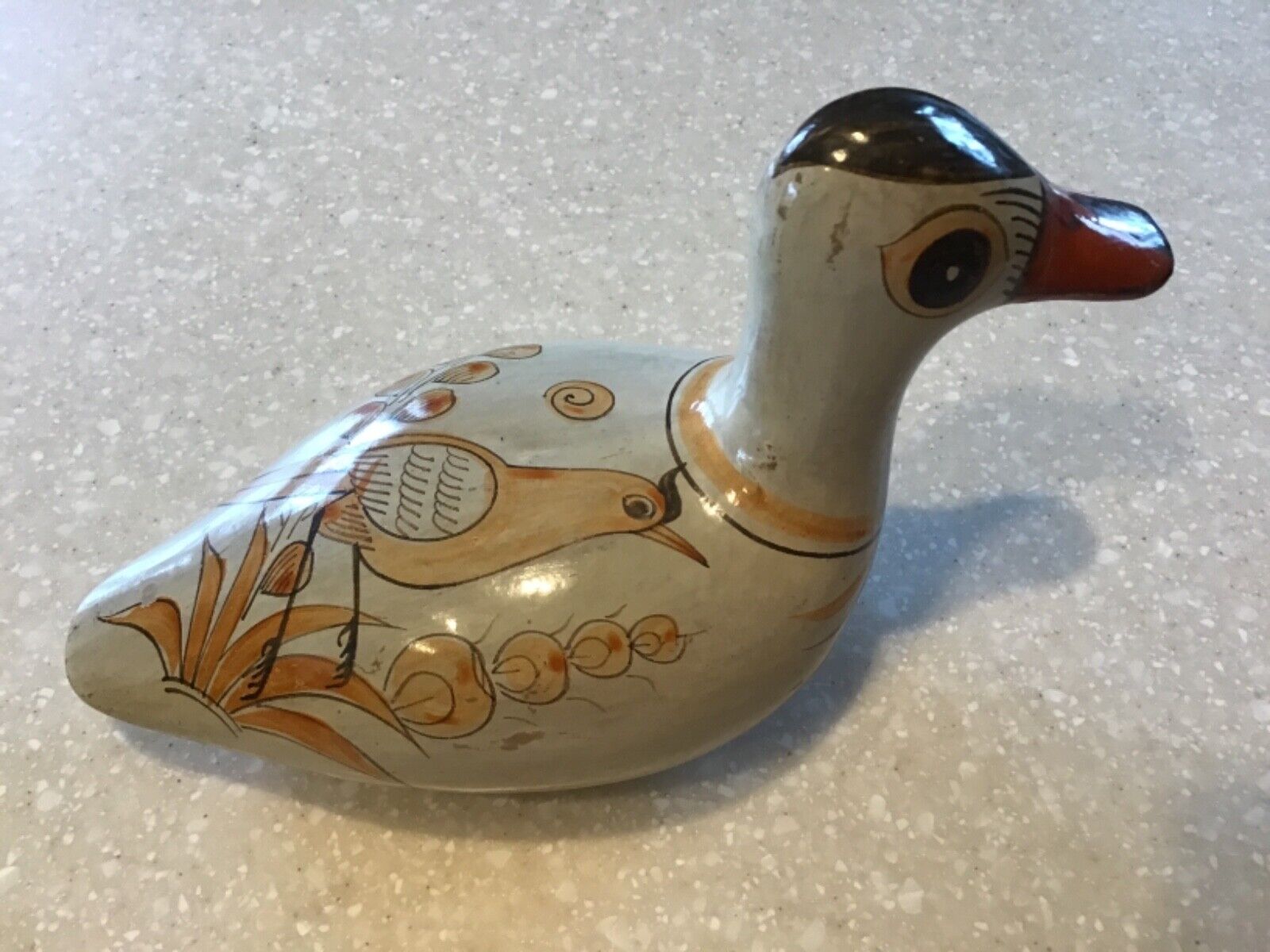 Vintage Mexican Pottery Bird Duck Figurine Tonala Shiny Handpainted 