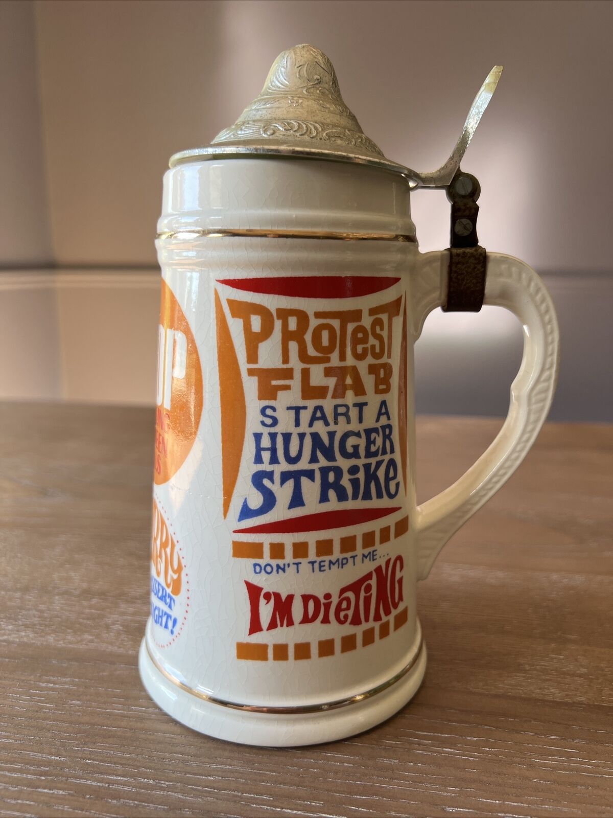 Vintage Stein Mug Retro Funky Diet Snacks Advertisement No Food Weird 1970’s