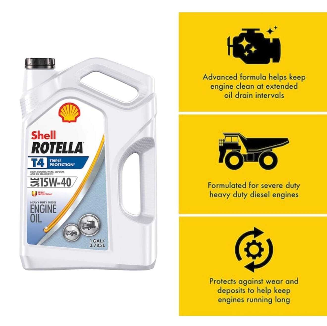 Shell Rotella T4 Triple Protection SAE 15W-40 Diesel Motor Oil 1 Gal.