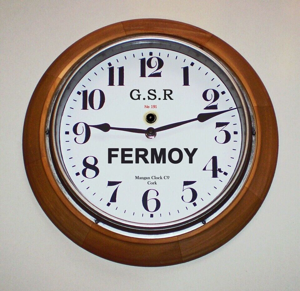 Great Southern Railway GSR (Eire) Style Wooden Clock, Fermoy Station
