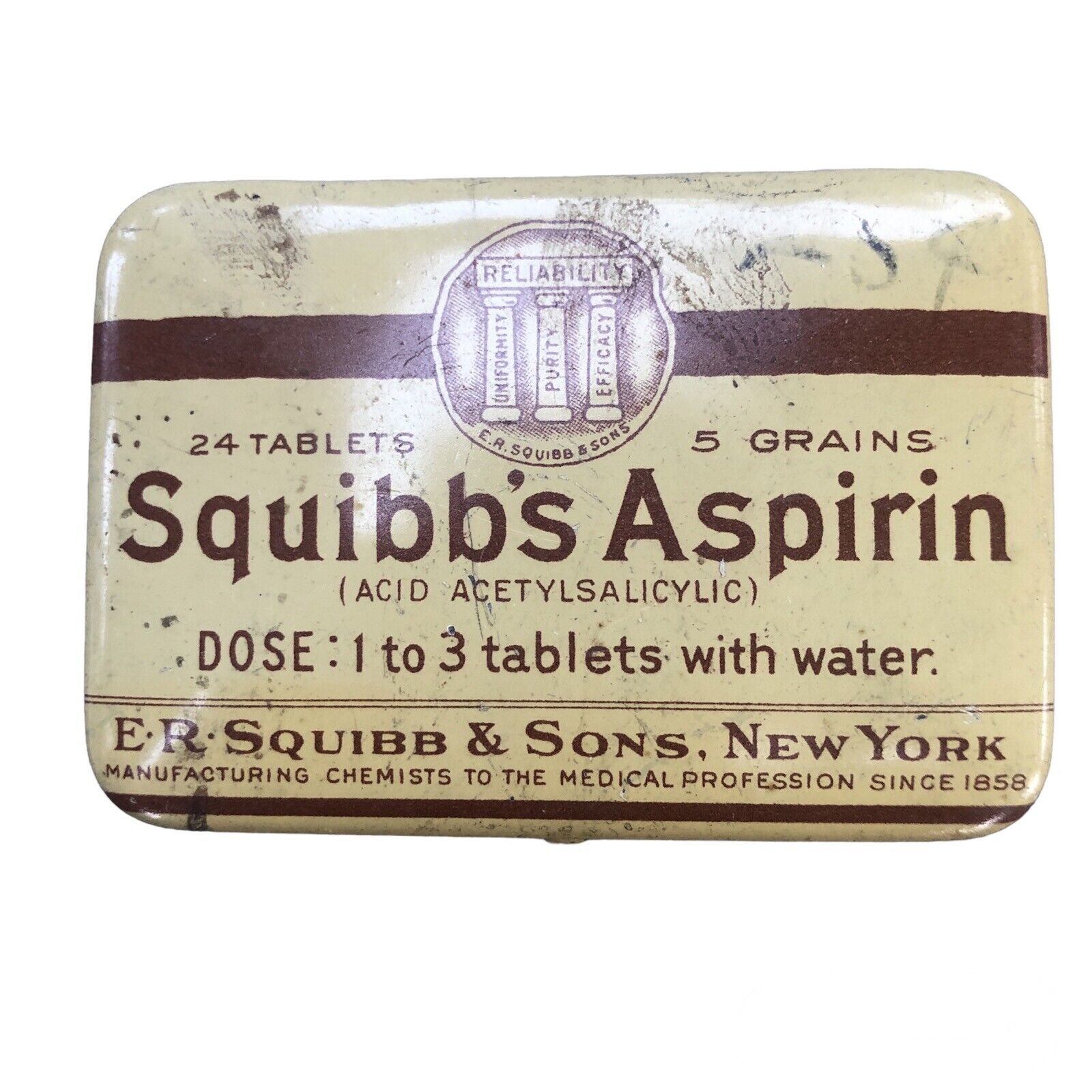 Squibb\'s Aspirin Vintage Advertising Tin New York