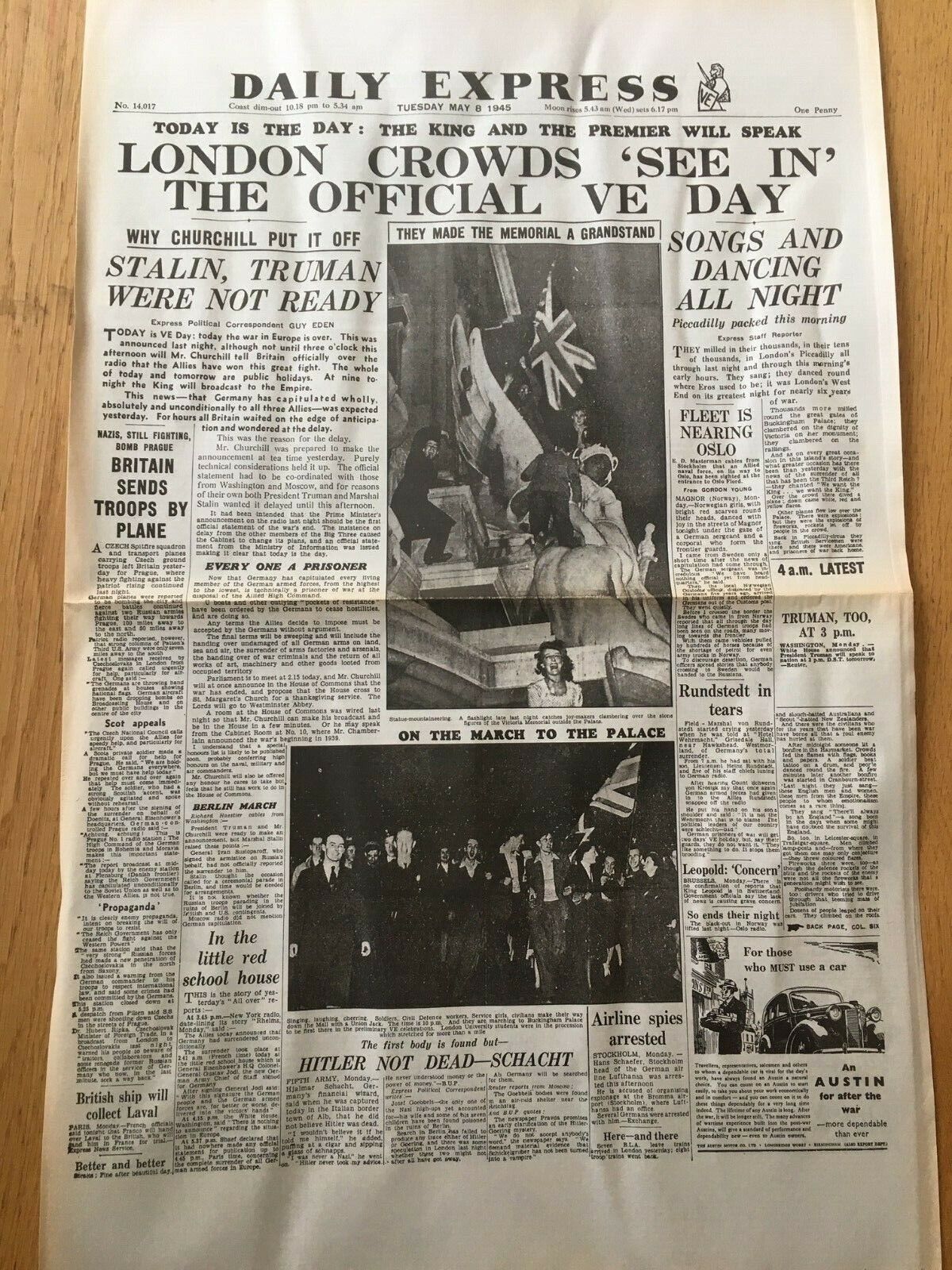 1945 re print of Daily Express - VE Day dated May 8 1945 -  4 pages