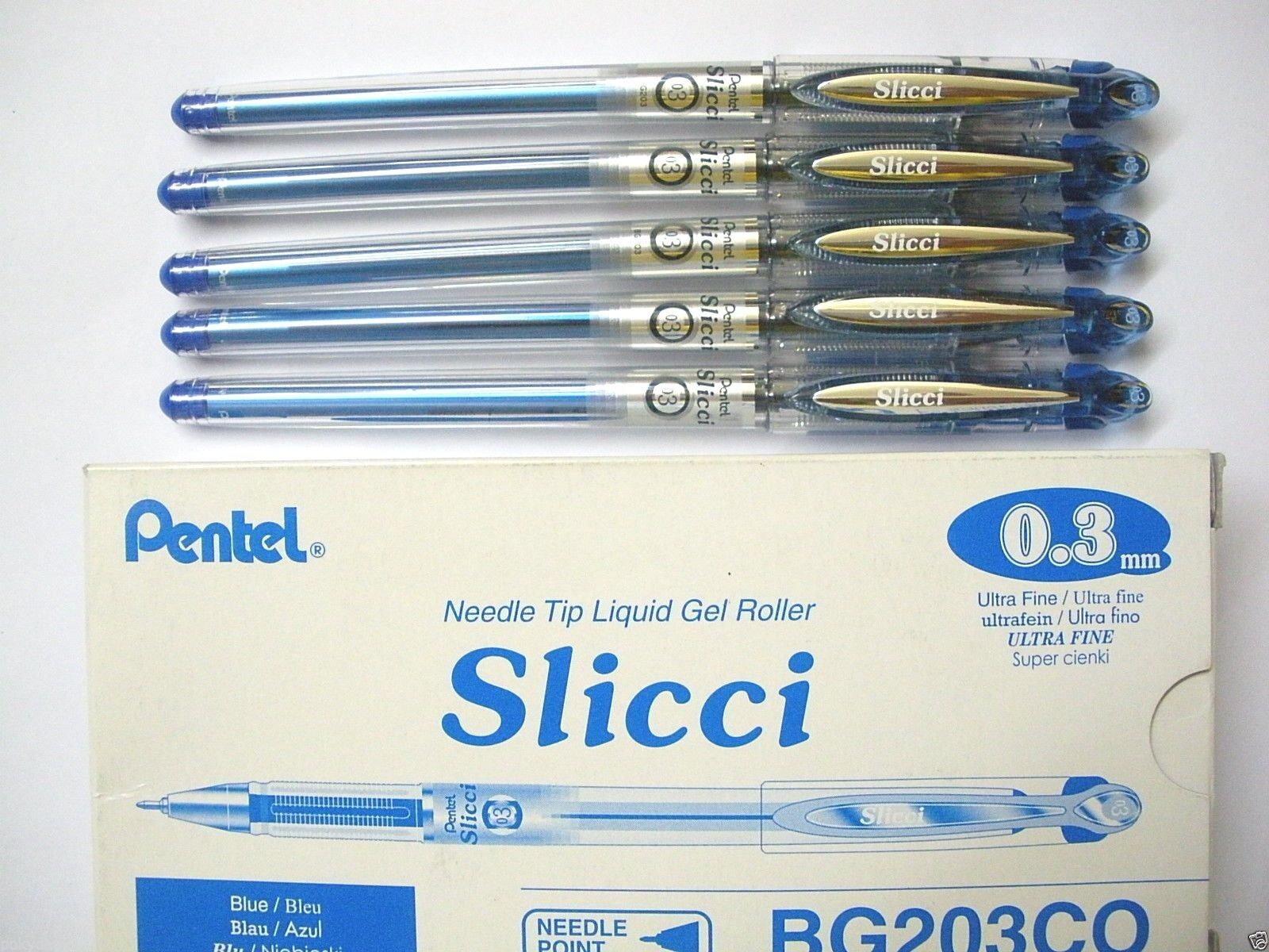 (Tracking No.)10Pcs Pentel Slicci 0.3mm Extra Fine roller ball Pen with cap Blue