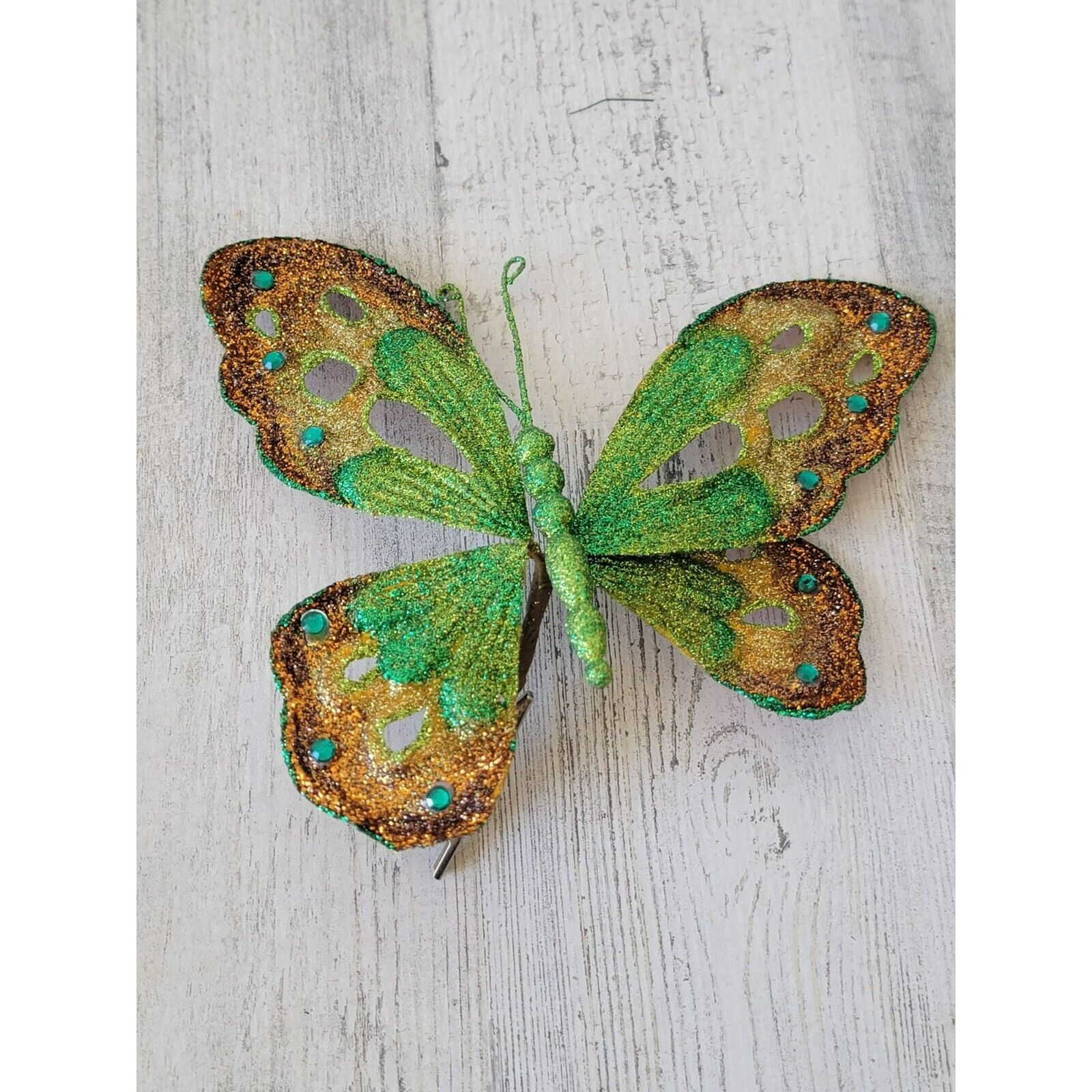 Glitter green butterfly clip on ornament monarch incest