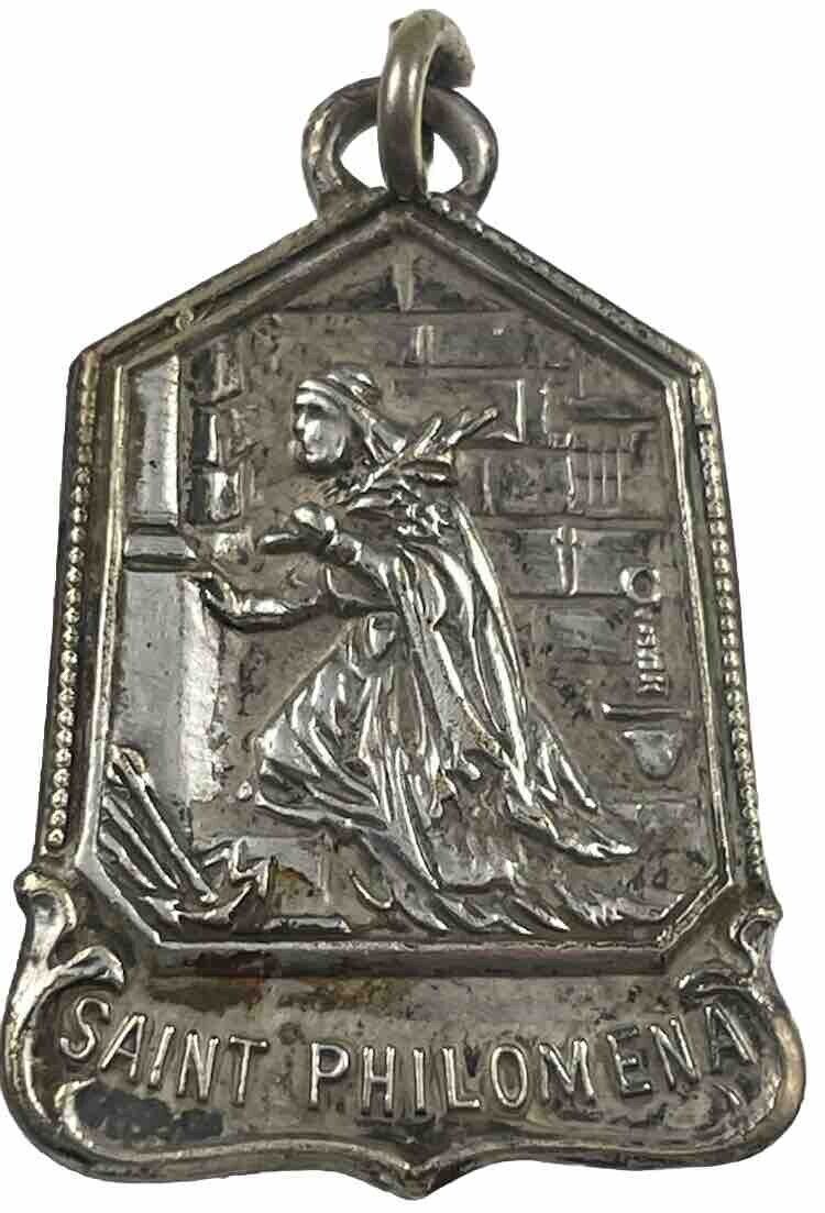 Vintage Catholic St Philomena Silver Tone Religious Medal