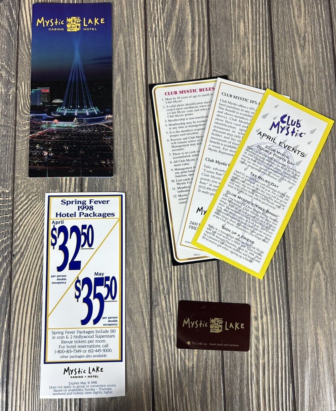 Vintage Mystic Lake Casino Hotel Brochure With Room Prices And Room Card