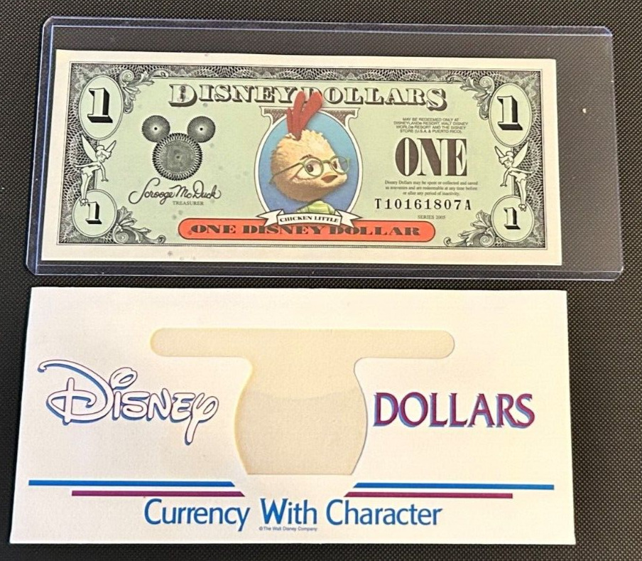 RARE 2005 $1 Chicken Little Disney Dollar T/A Series T10161807A  w/ envelope
