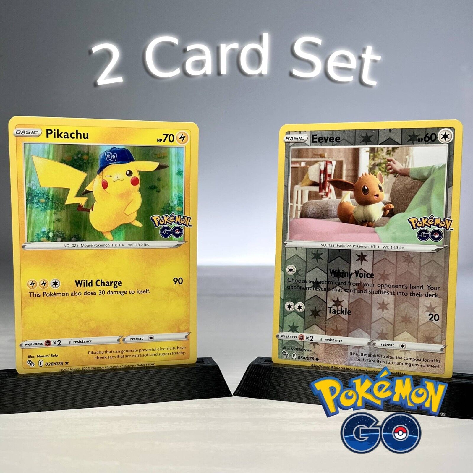 Pikachu & Eevee Holo Rare - 2 Card Pokemon GO TCG Set - Near Mint