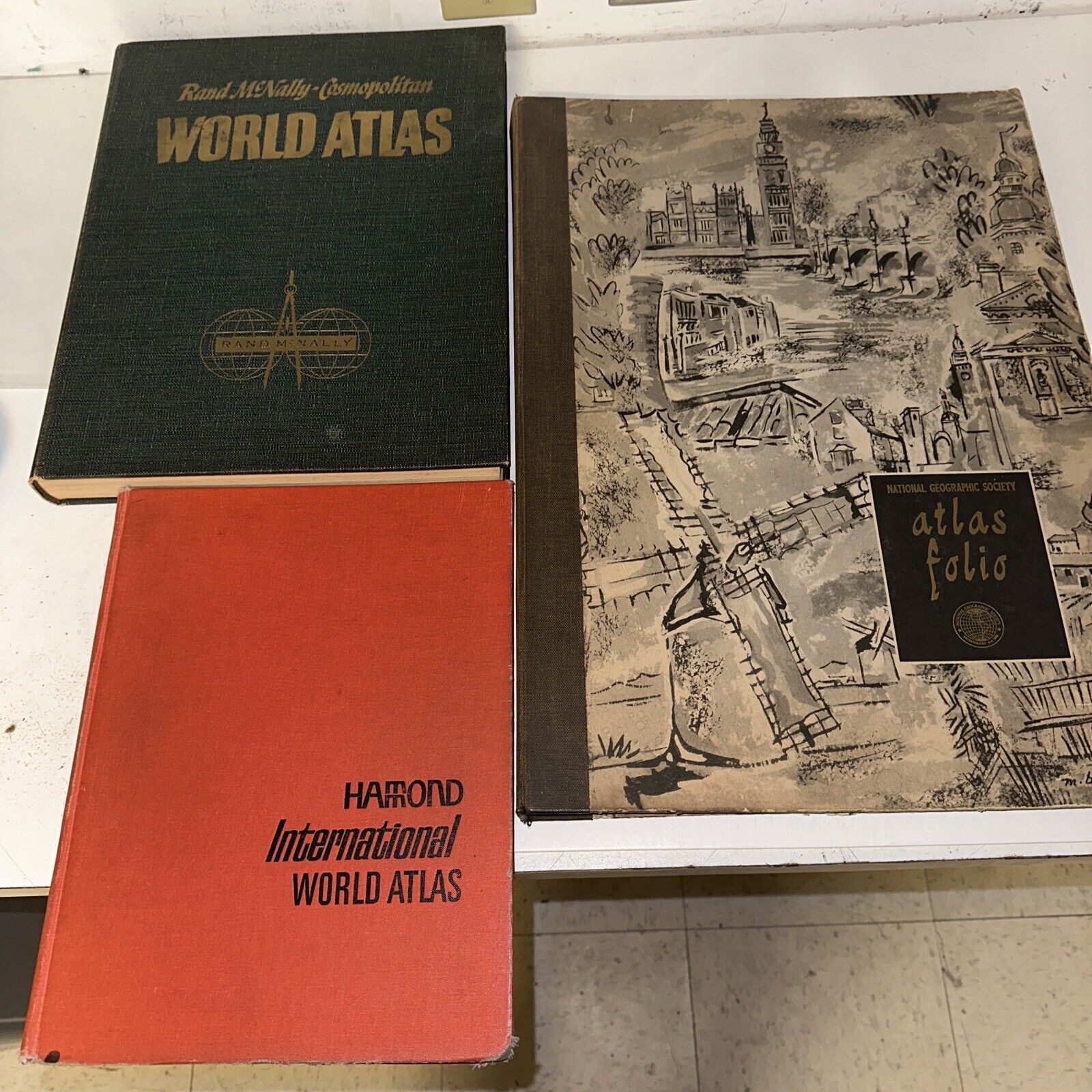 World Atlas Bundle 3 Large Books Nice Vintage 1957 58’ 73’ Nat Geo Nice Coloring