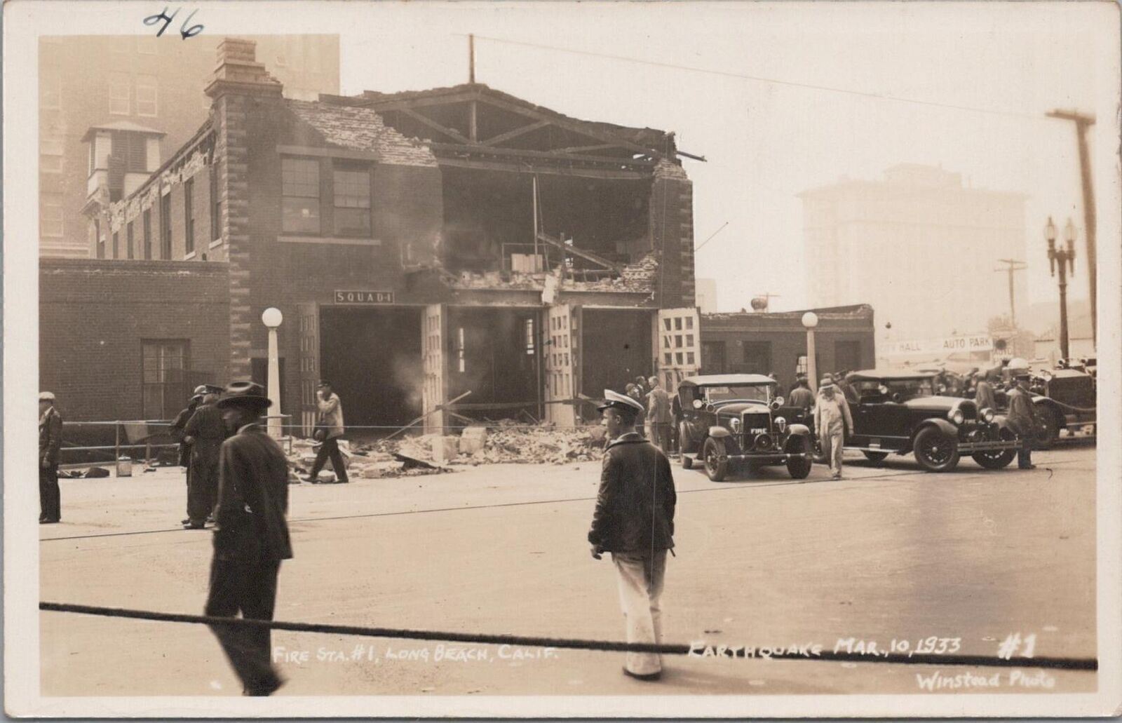 RPPC Postcard Fire Station #1 Long Beach CA Earthquake March 10 1933 #1