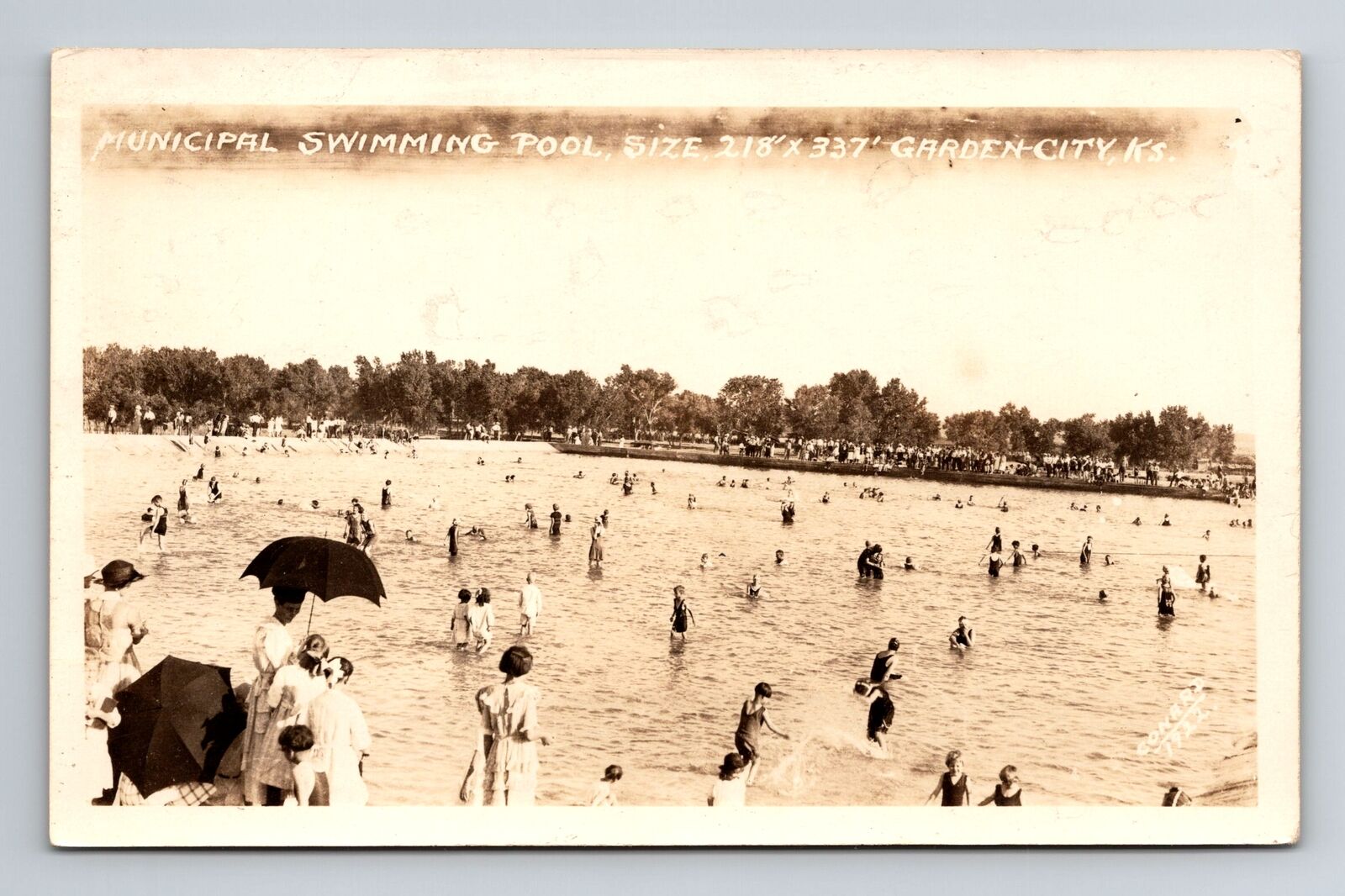 Garden City KS-Kansas RPPC Municipal Swimming Pool Real Photo 1927 Old Postcard