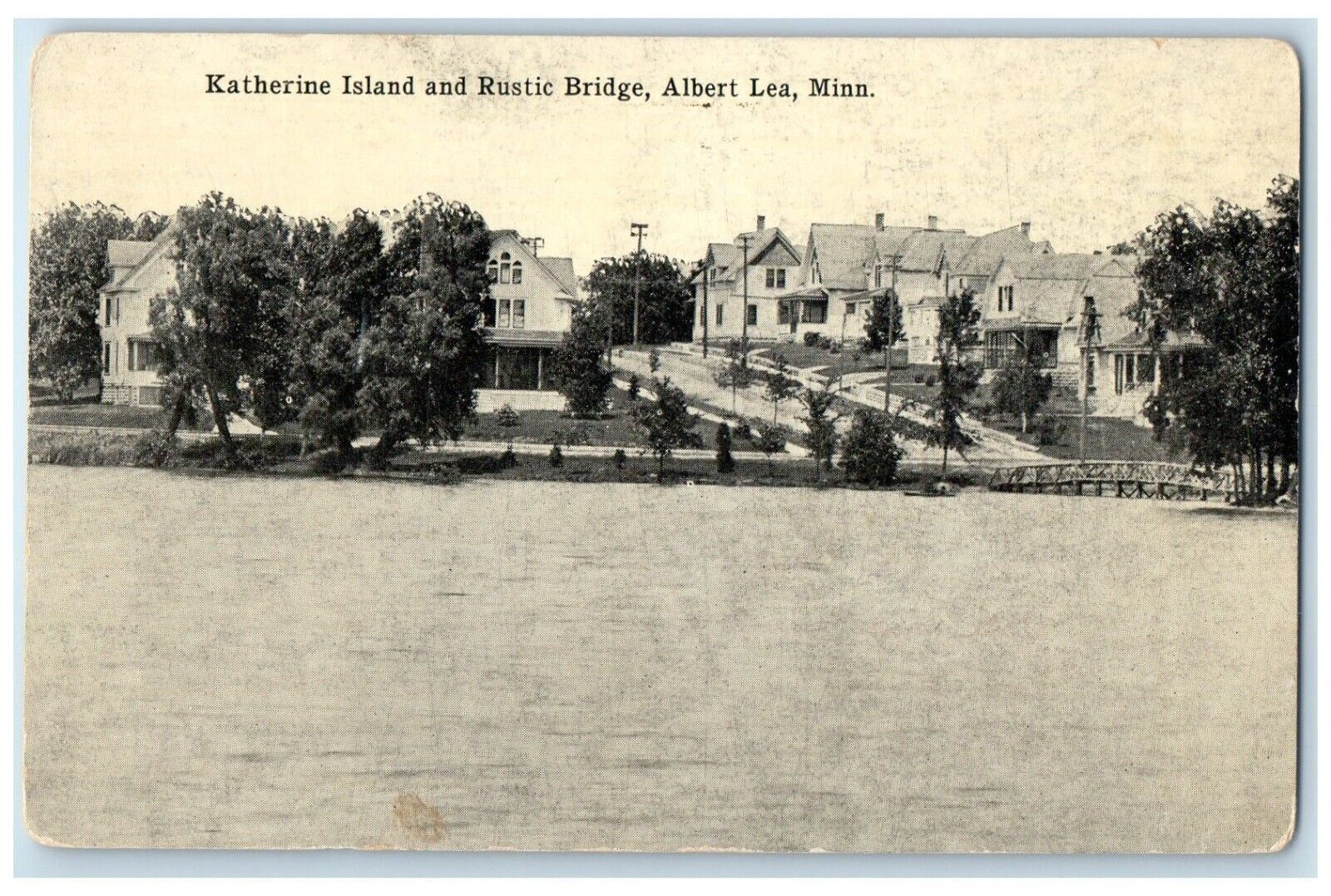 c1910 Katherine Island Rustic Bridge Exterior View Albert Lea Minnesota Postcard