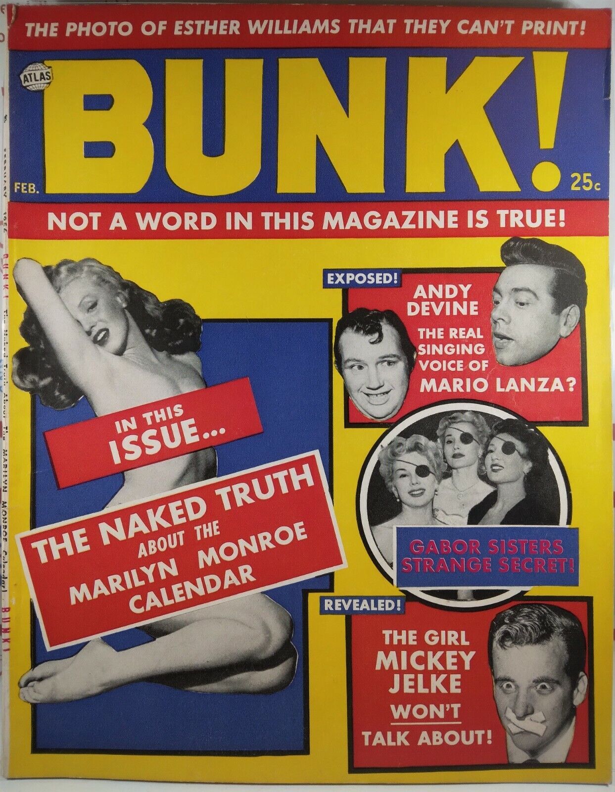 💥 BUNK MAGAZINE #1 VF ATLAS 1956 MARVEL COMICS MARILYN MONROE Marlon Brando MAD