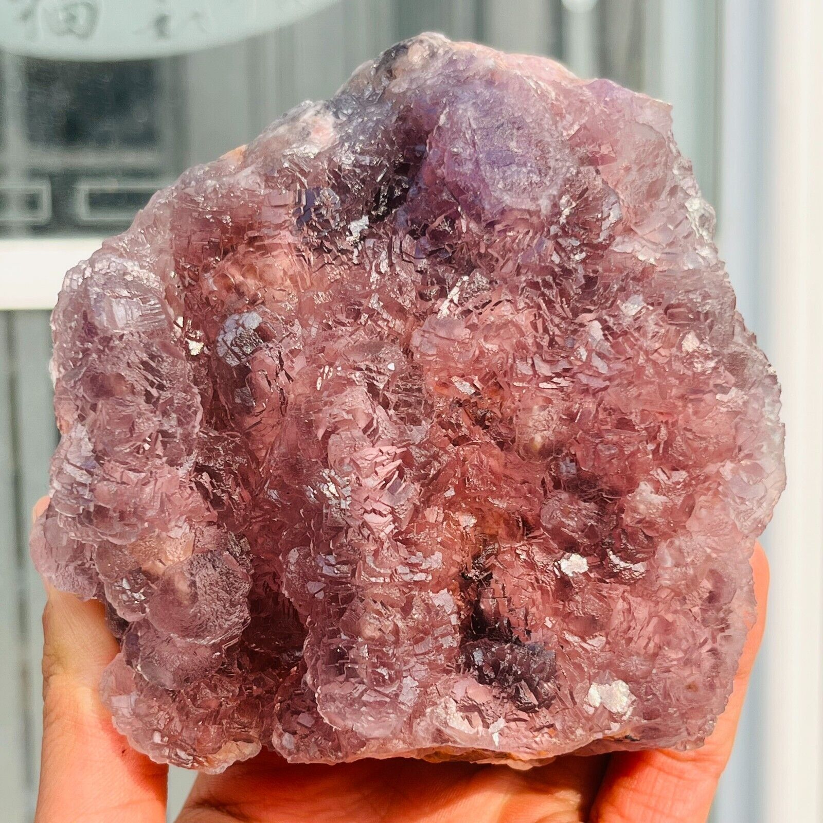 810g  Natural Transparen QR code Purple Fluorite Quartz Crystal Mineral Specimen