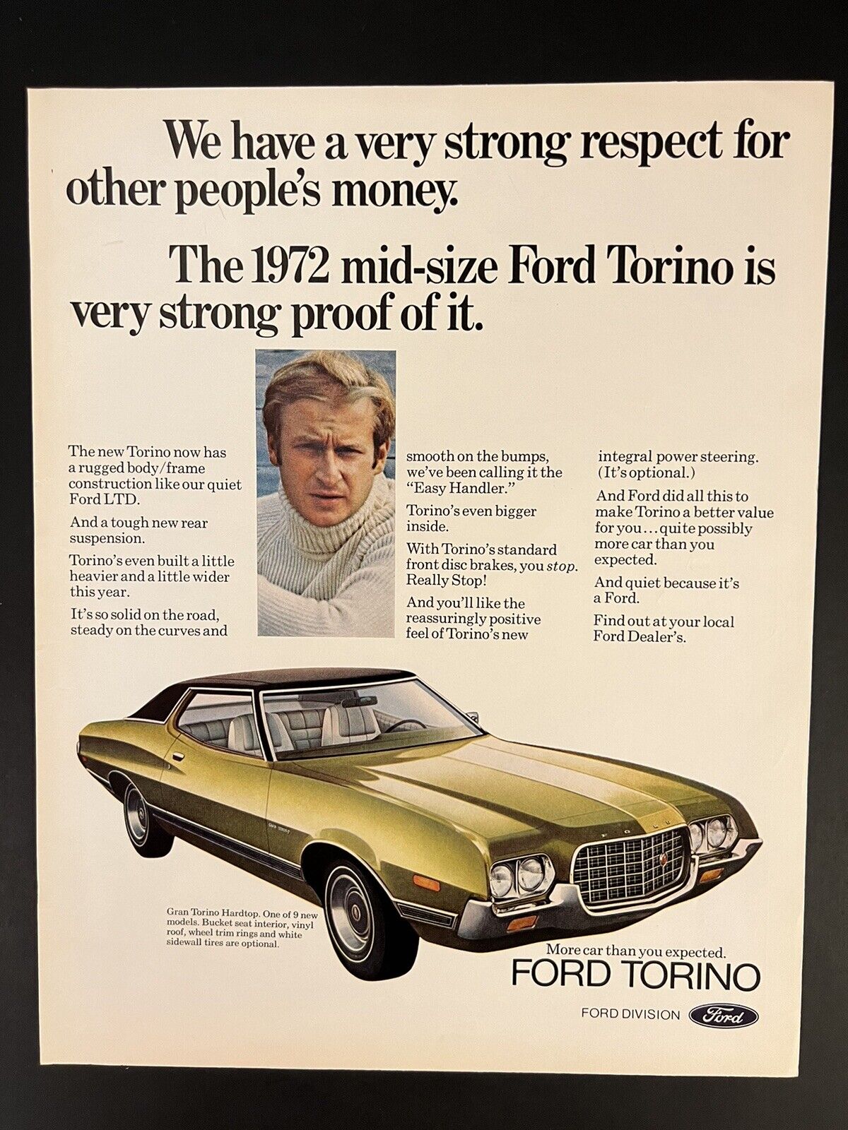 Ford Torino 1972 Life Print Add 13x11 Green Hardtop Muscle Car