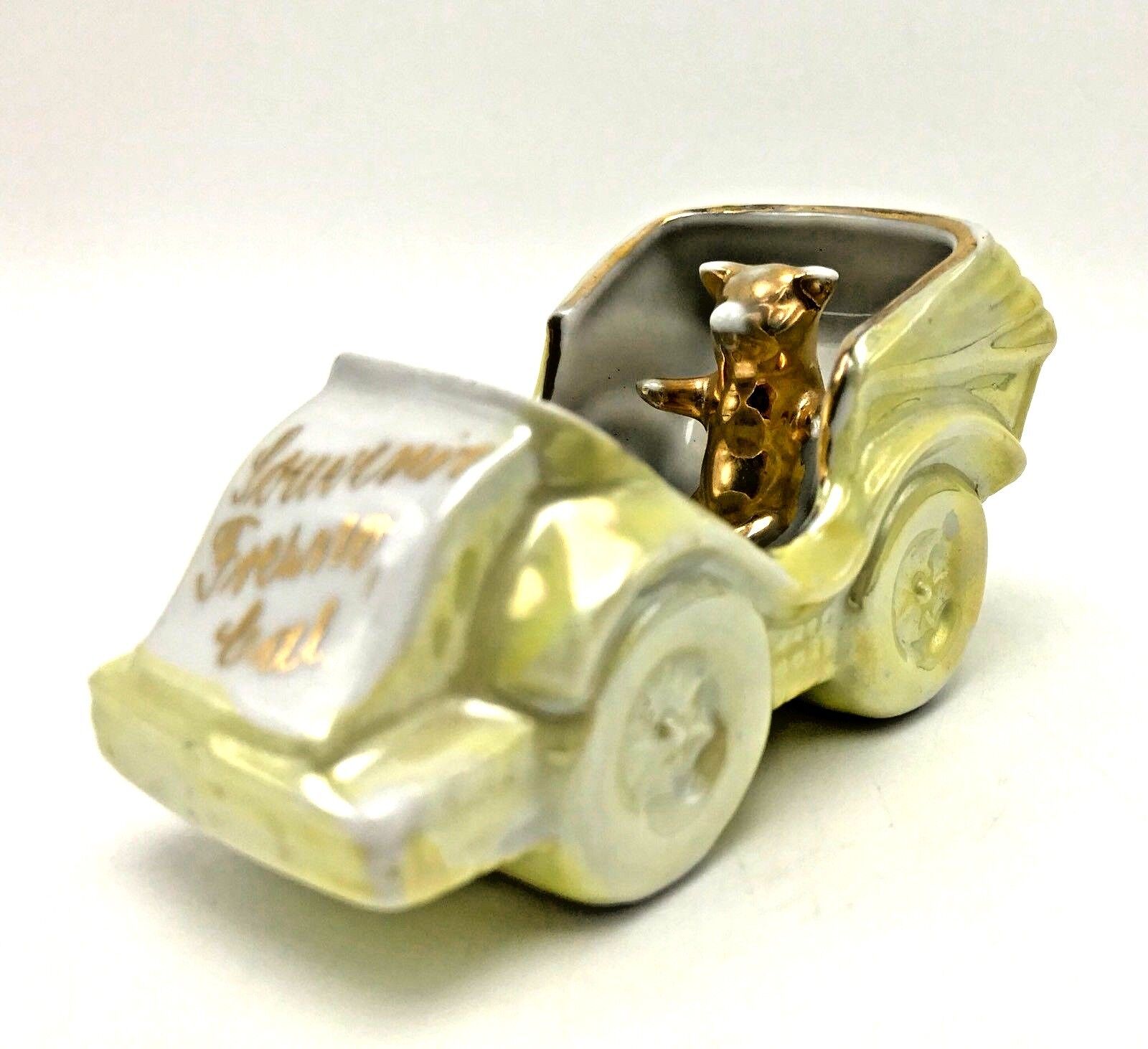 Antique Souvenir Pig Car Figurine Fresno CA Lustre Luster Carriage Buggy Gilded