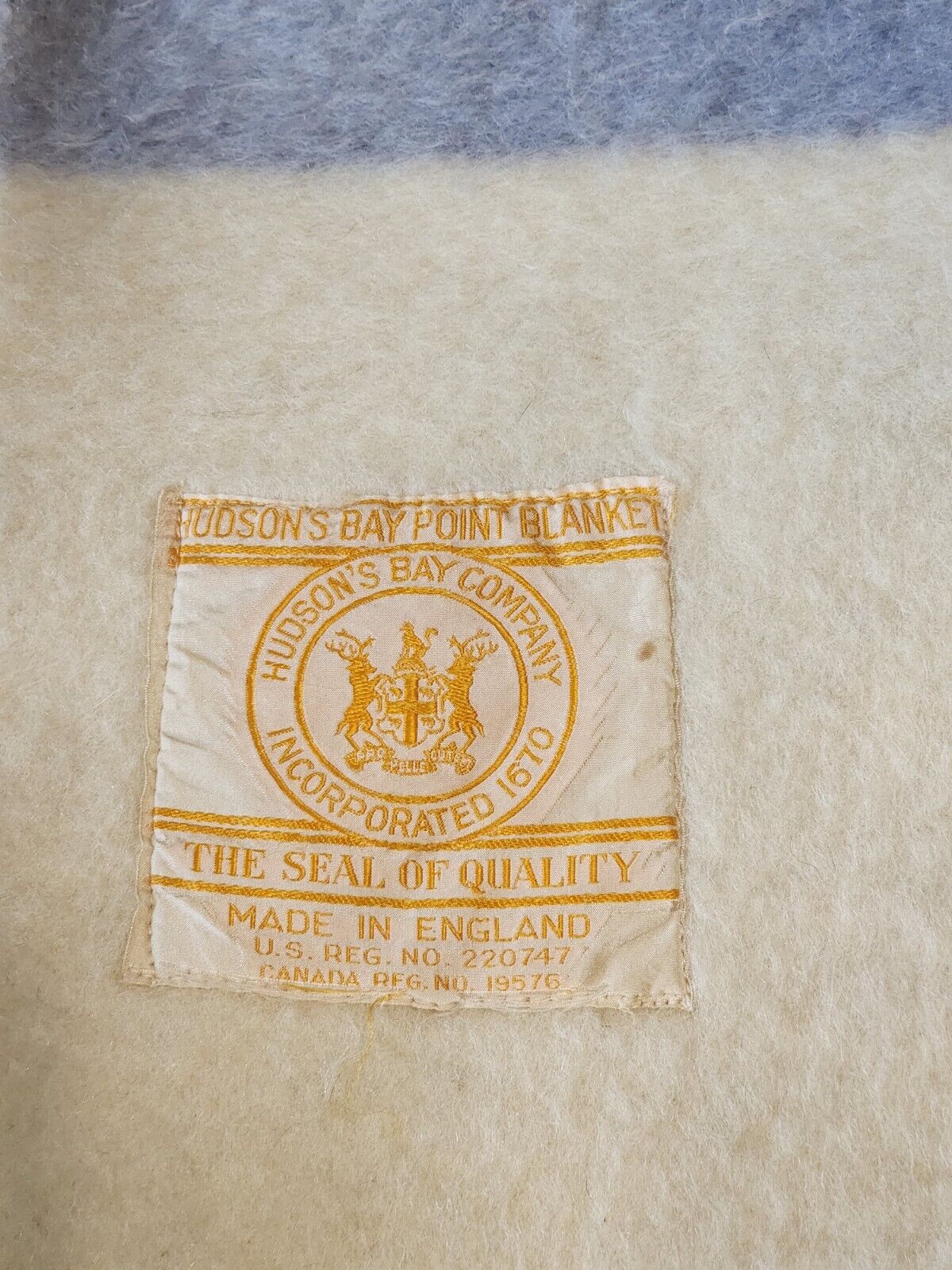 Vintage Golden and Blue Hudson Bay Wool Blanket