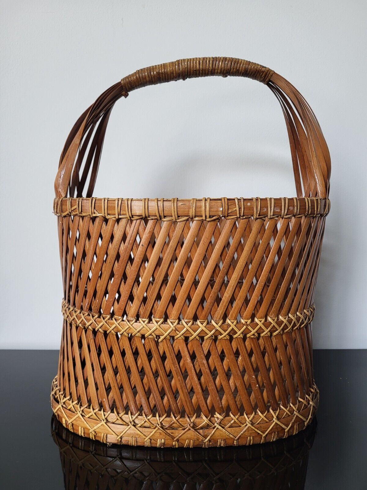 Vintage Large Wicker Woven Basket with Handle