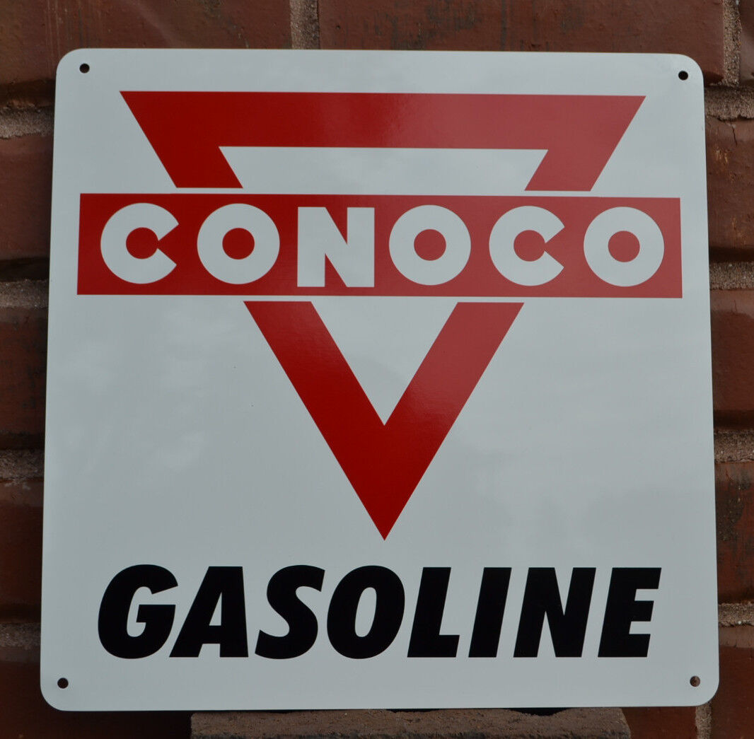 CONOCO Metal Gas Station Pump Sign Red Triangle Advertising Garage 