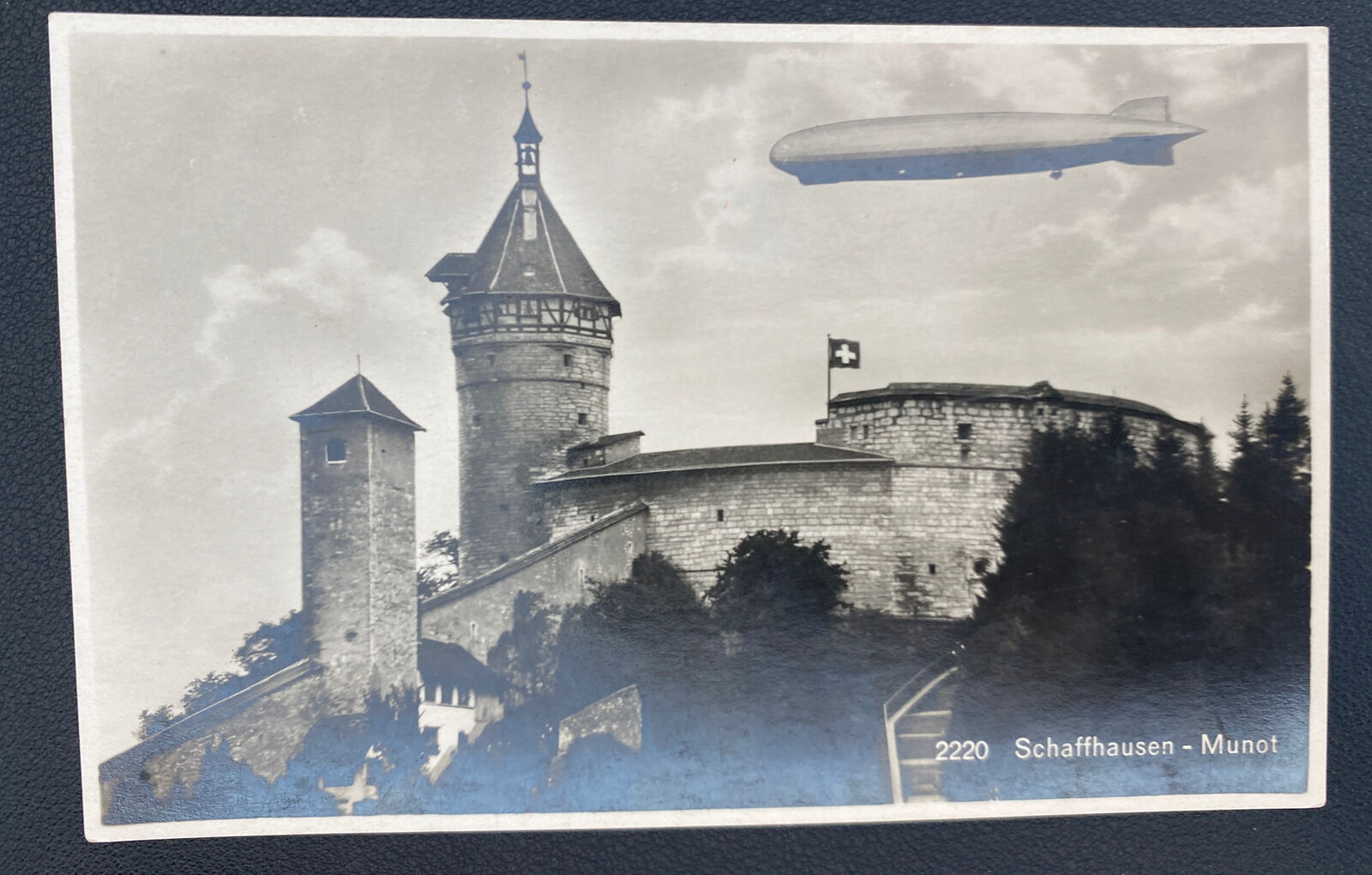 Mint RPPC Graf Zeppelin Flying LZ 127 Over schaffhausen munot Swiss Postcard