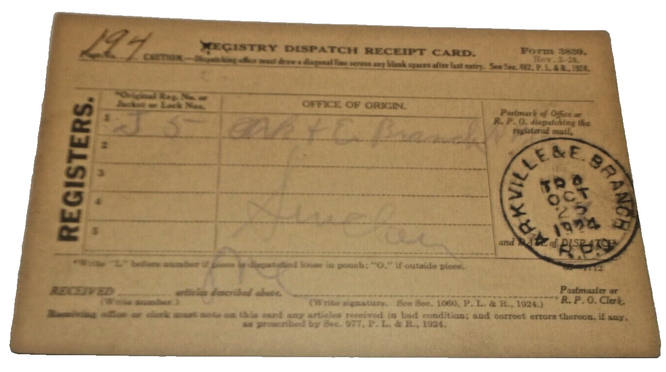 OCTOBER 1924 DELAWARE & NORTHERN TRAIN #4 RPO  ARKVILLE  POST CARD CATSKILLS