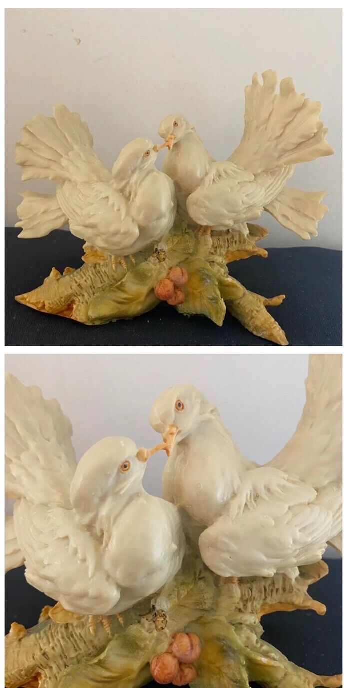 Vintage White Courtship Doves Figurine Statue Signed PUCCI Love Birds 6” X 8.5”