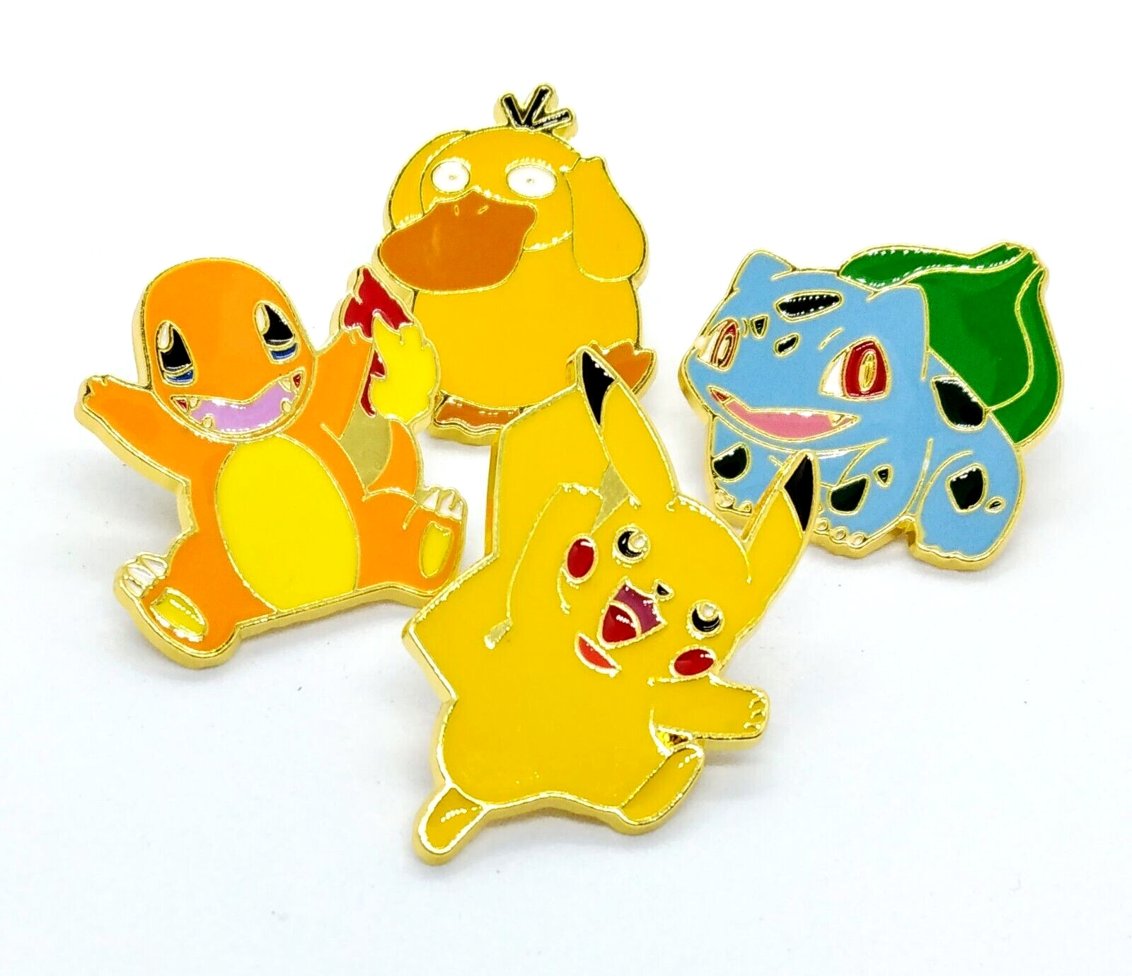 POKEMON PIN SET (4pcs) Pikachu Charmander Bulbasaur Psyduck Anime Brooch Lot