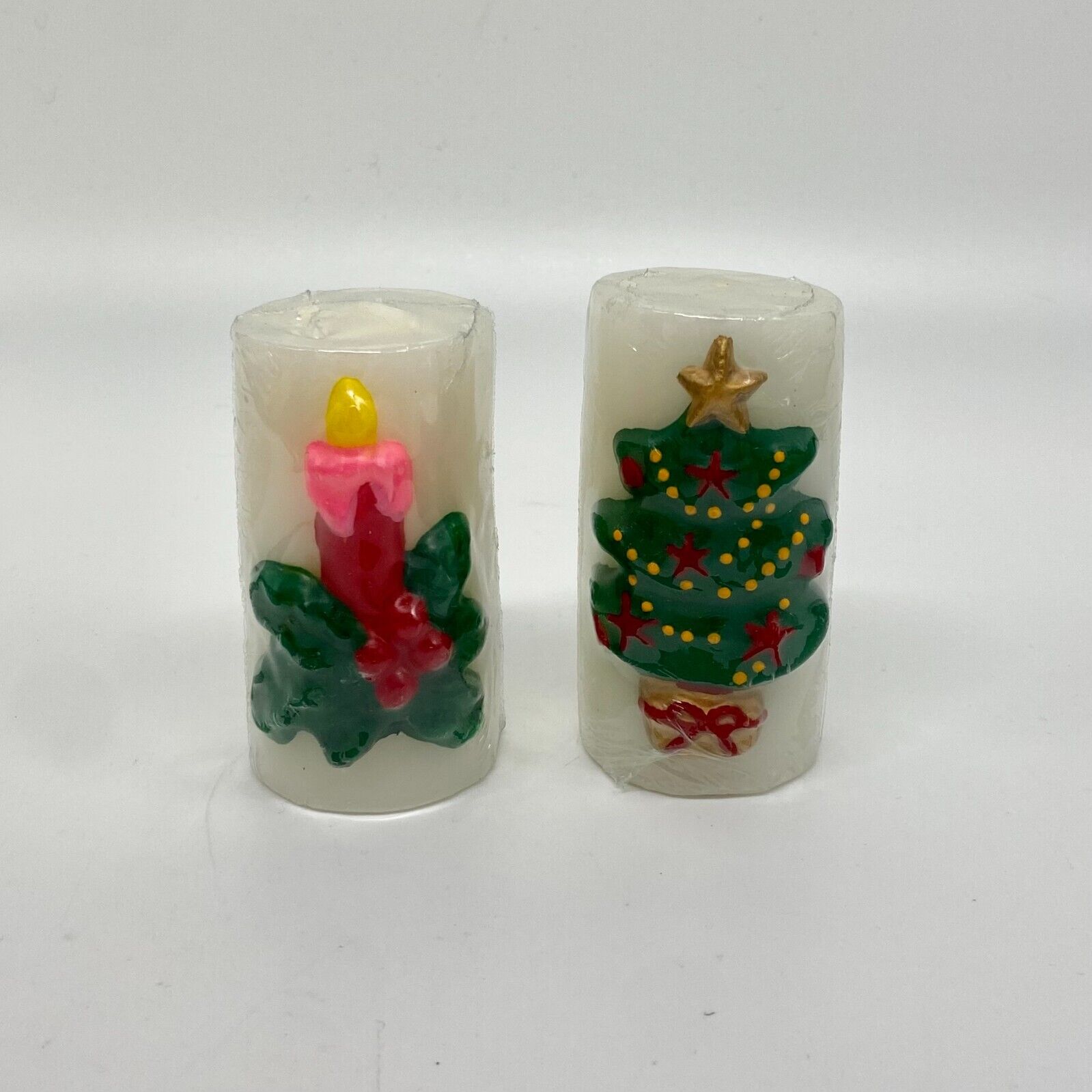 Set of 2 Vintage Christmas Cheer Candles Retro Dopamine Decor Holiday Kitsch