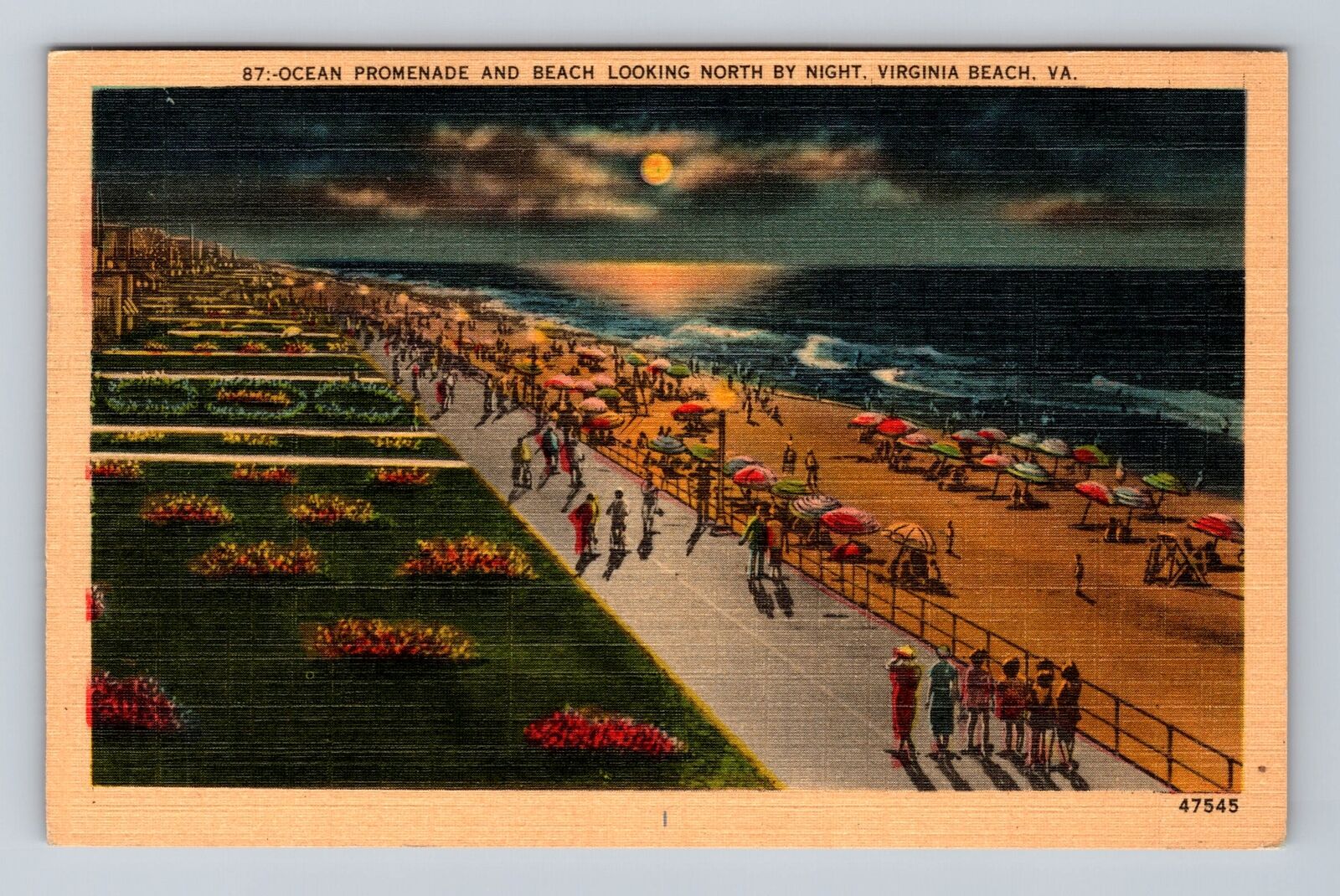 Virginia Beach VA-Virginia, Ocean Promenade, Beach Vintage c1948 Postcard