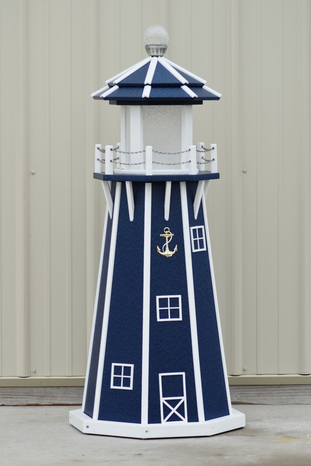 4 Foot Electric and Solar Powered Poly Lighthouse (Patriot Blue/white trim)