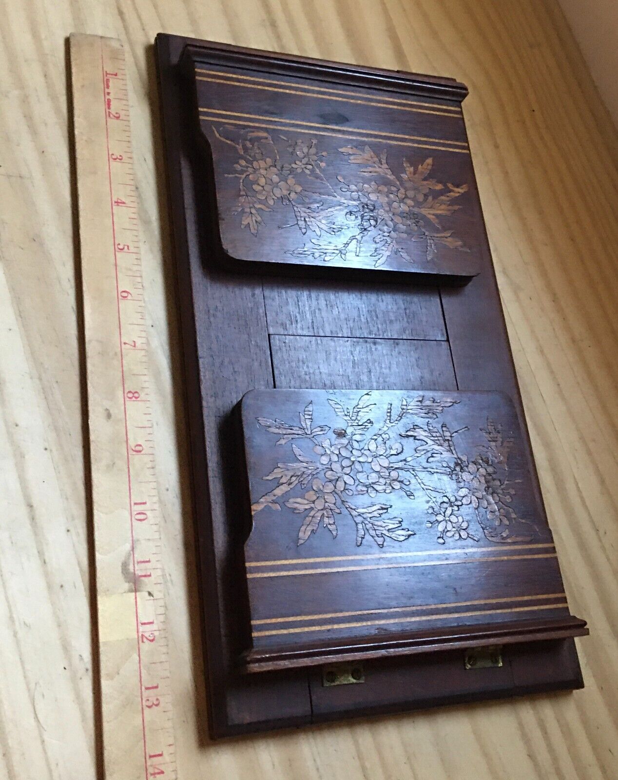 Vintage 1920s French Wood Slide Expandable Bookends Rack Shelf Inlaid Marquetry