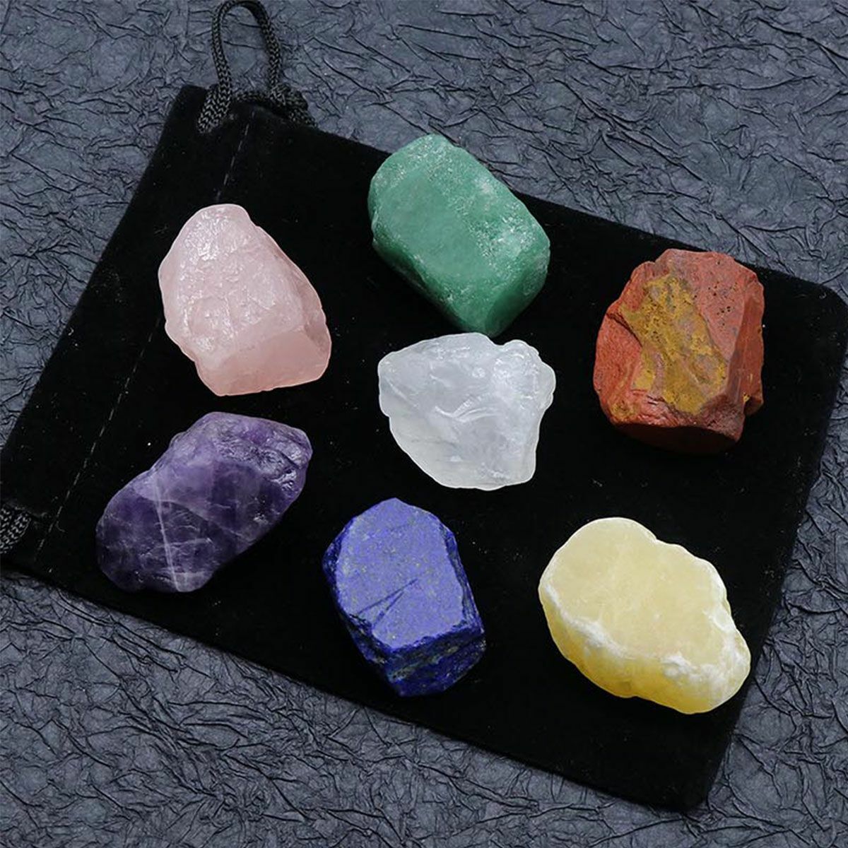 Large Chakra Stones Set: 7 Rough Crystals & Raw Selenite 3/4 Lb+ (CHARGED ROCKS)