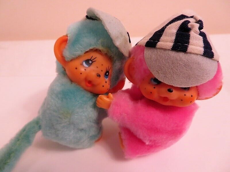 Nos Vintage Monchichi Hugger Monkey Troll Boy & Girl Toy Clip-On Grip Charm Mini