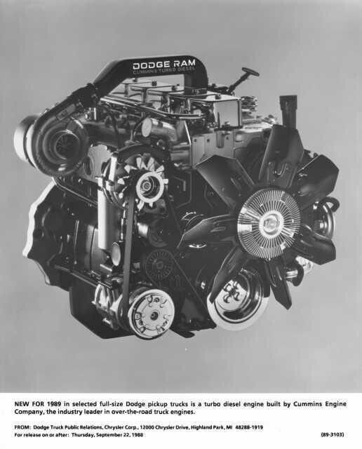1989 Dodge Cummins Turbo Diesel Truck Engine Press Photo with Text 0135