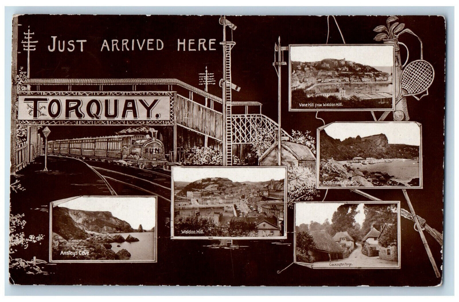 Torquay England Postcard Multiview Just Arrived Here 1911 Antique RPPC Photo