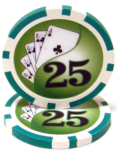 25 Green $25 Yin Yang 13.5g Clay Poker Chips - Buy 2, Get 1 Free