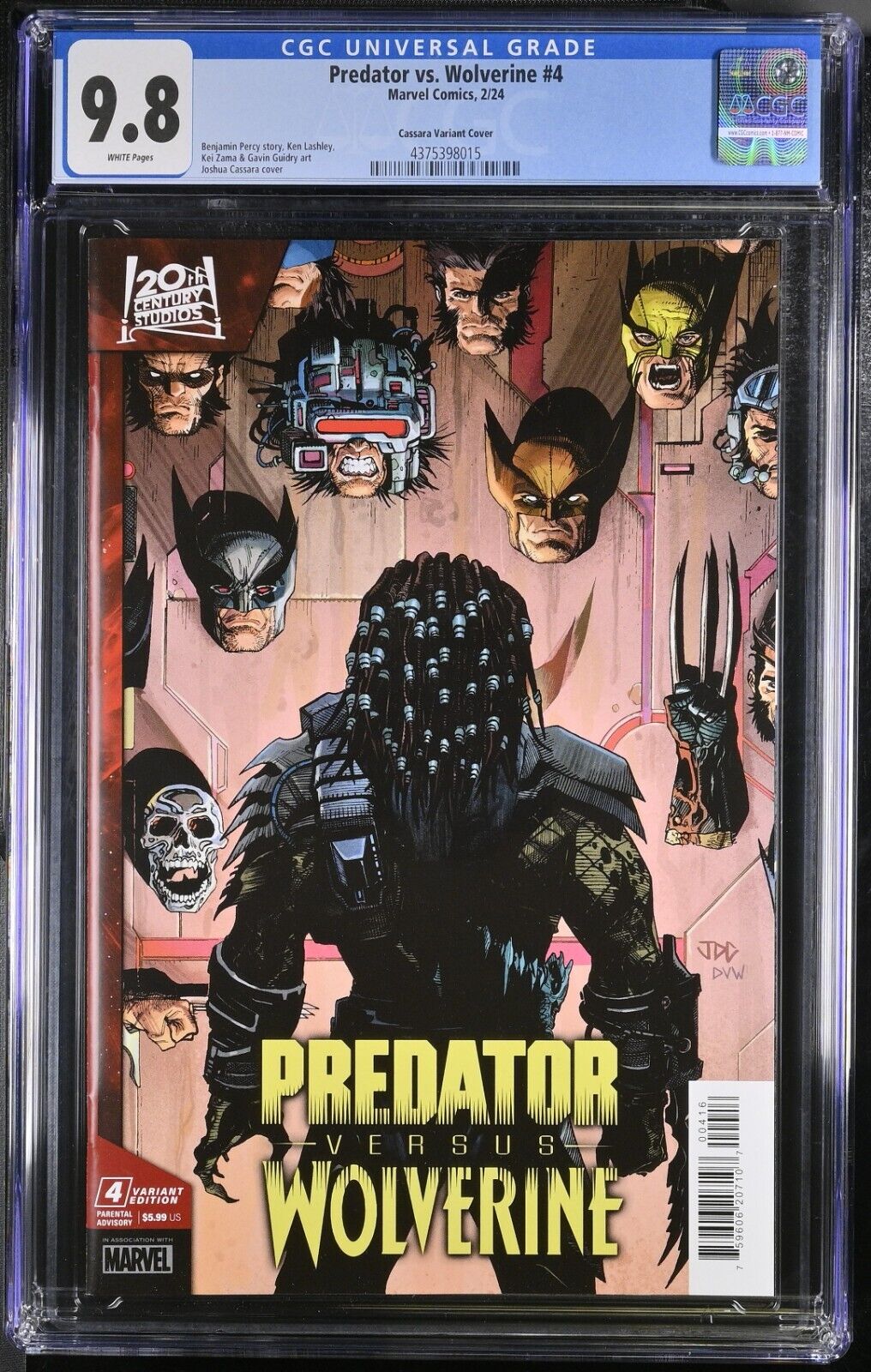 Predator vs Wolverine #4 Joshua Cassara 1:25 Variant CGC 9.8 Marvel Comics 