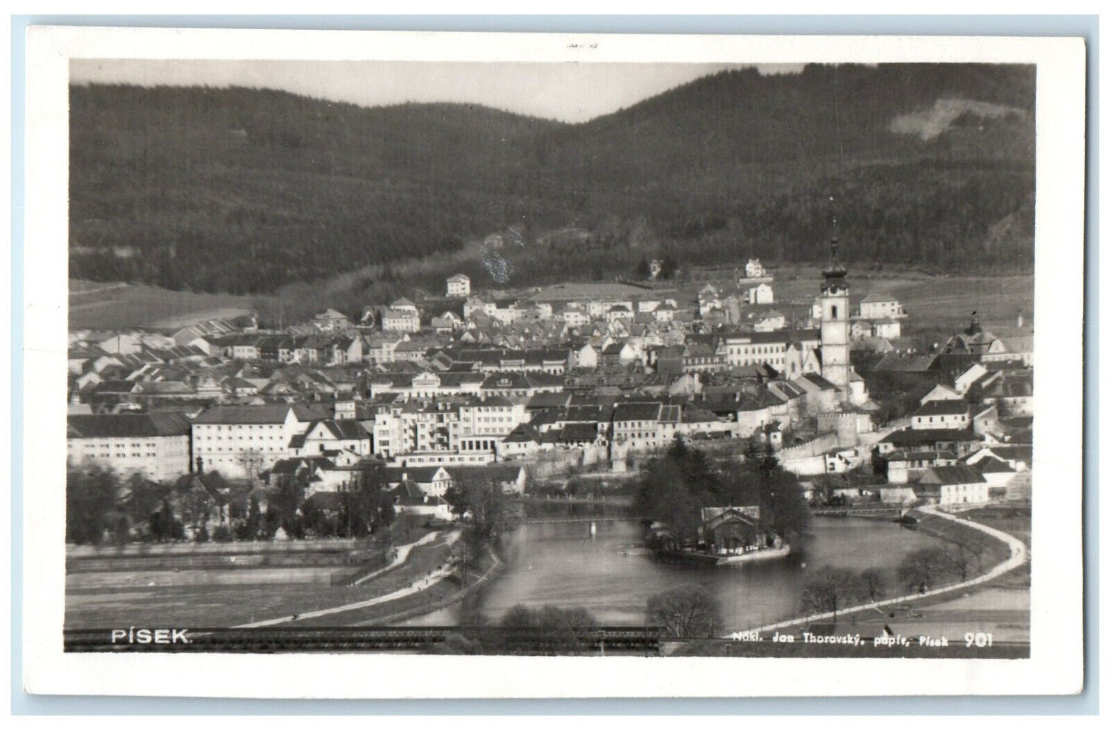 1940 View Houses Buildings Hills Pisek Czech Republic RPPC Photo Postcard