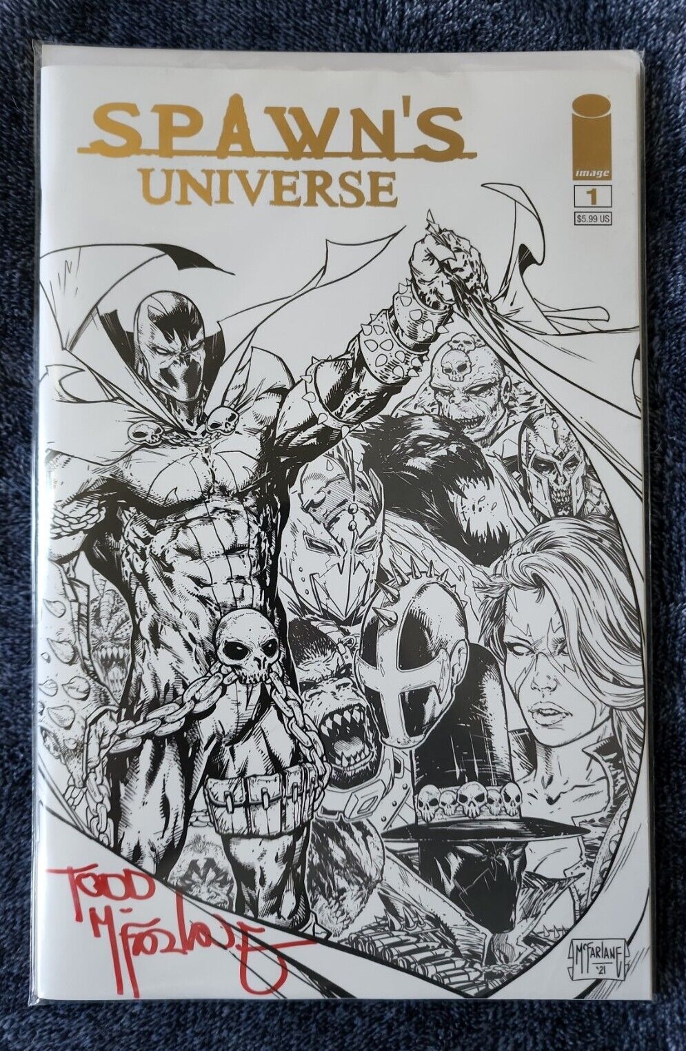 SPAWN'S UNIVERSE #1 Signed by Todd McFARLANE GOLD FOIL Variant Sketch NEW & RARE