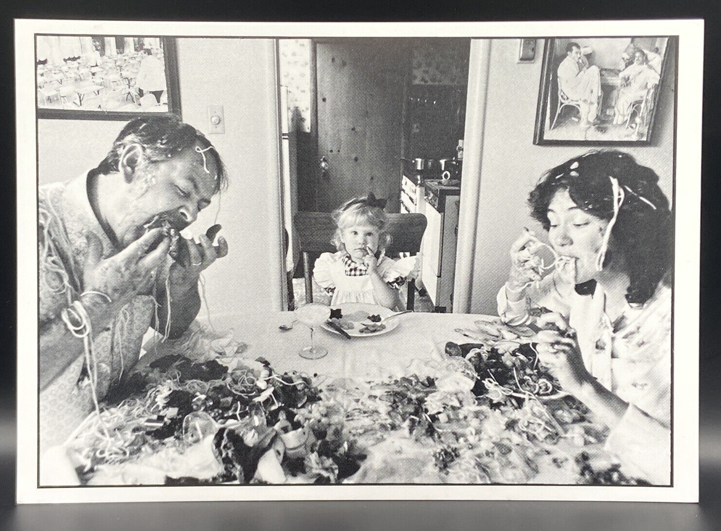 Funny Vintage Postcard- Parents Without Table Manners. Messy Eating Habits, B&W