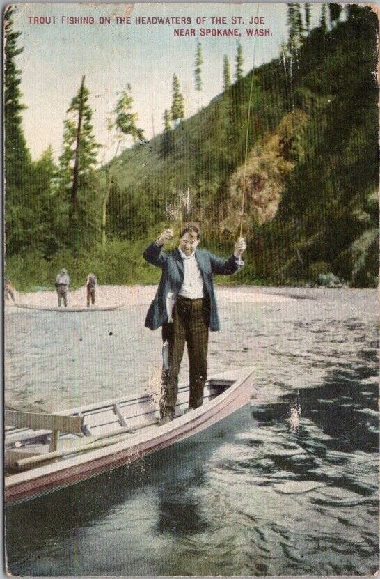 Vintage 1912 Washington Postcard TROUT FISHING St. Joe River \