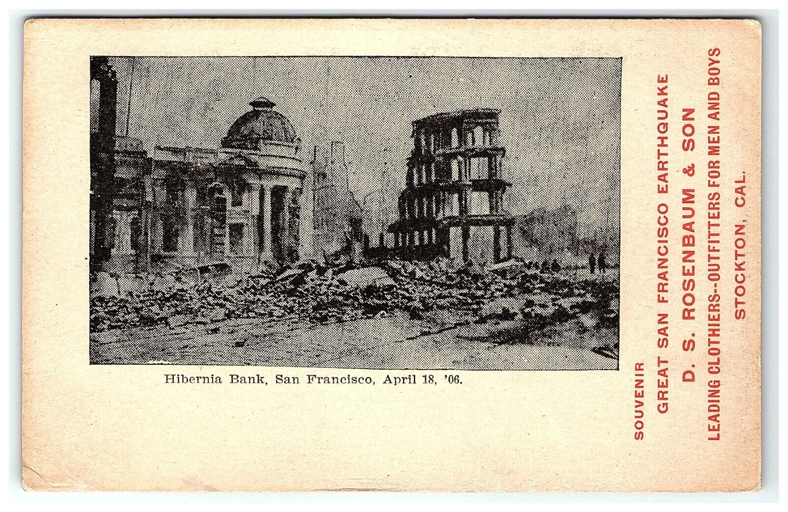 1901-07 Postcard San Francisco Earthquake D. S. Rosenbaum & Son Stockton CA