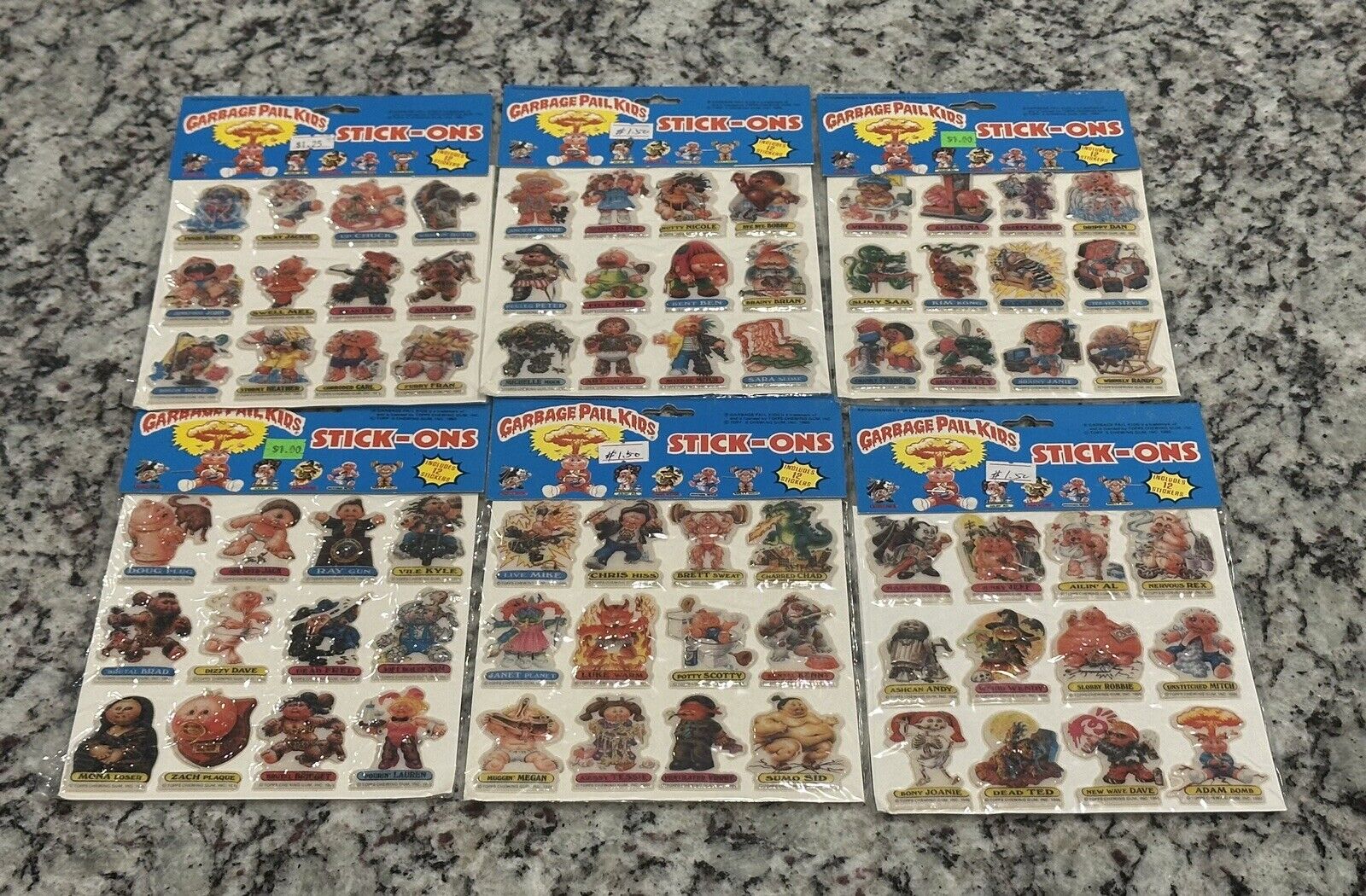 GARBAGE PAIL KIDS 1986 PUFFY STICK ONS COMPLETE SET of 6 -RARE