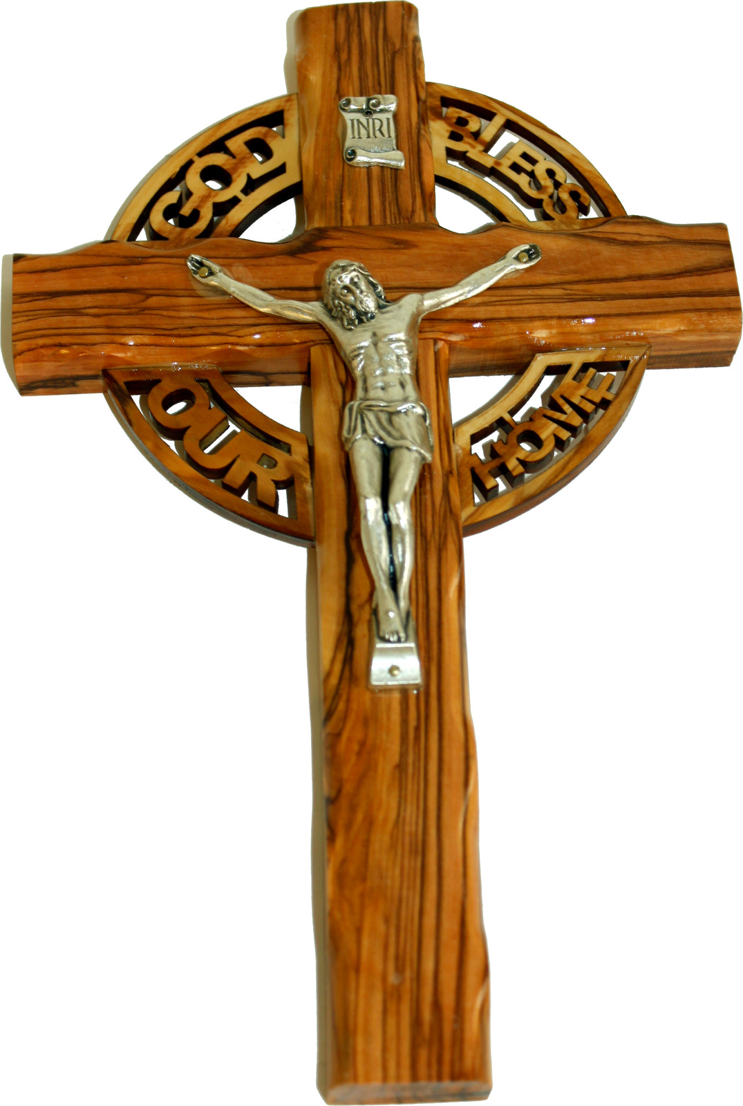 Celtic God Bless Our Home Holy Land Handmade Wall Olive Wood Catholic Crucifix -