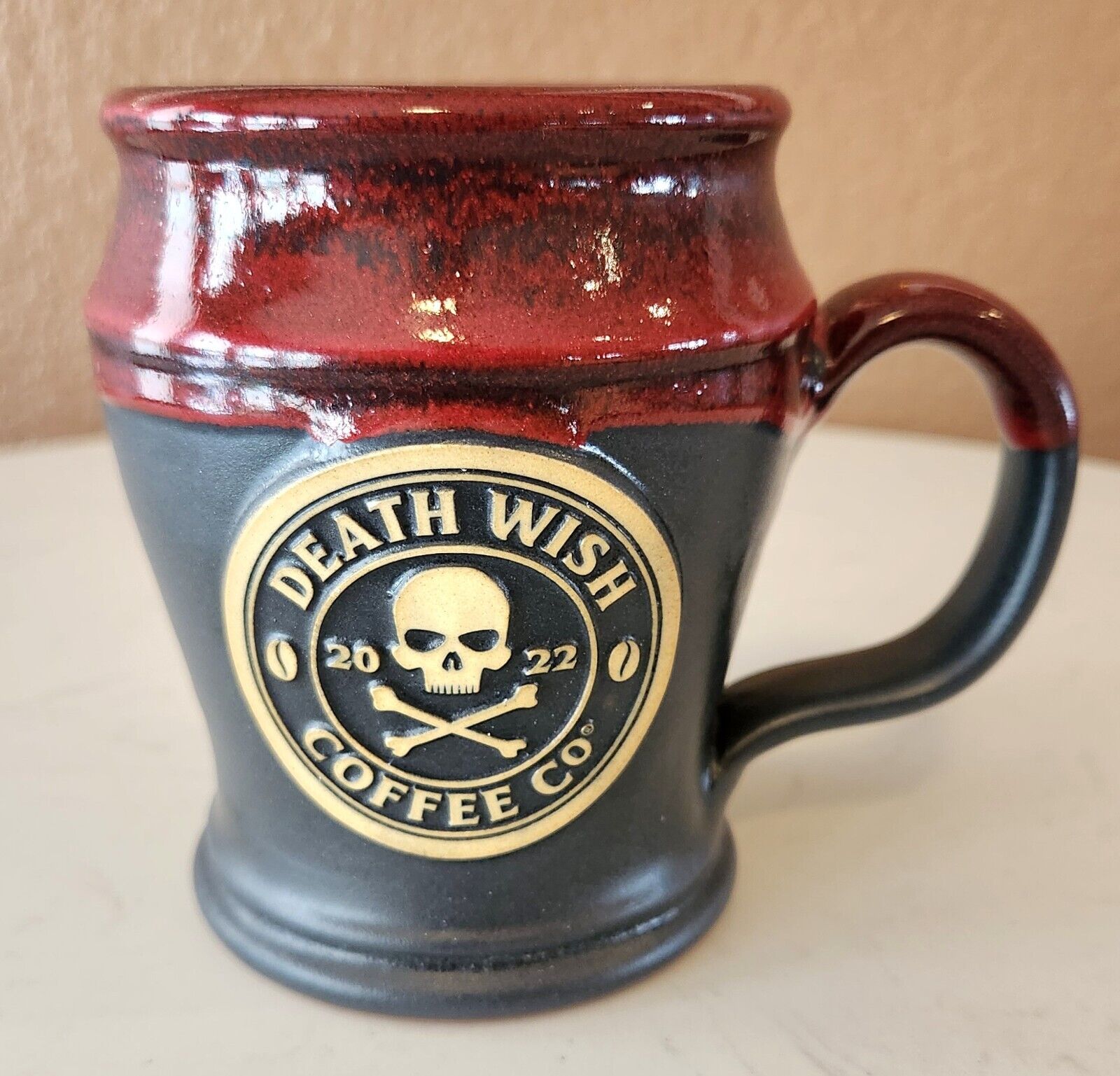 Death Wish Coffee 2022 Anniversary Tankard Mug Matte Black Blood Red