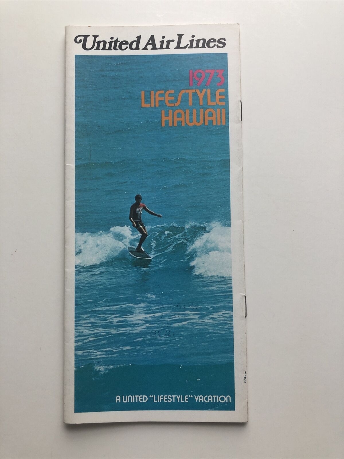 United airlines Hawaii 1973 vintage travel brochure surfing