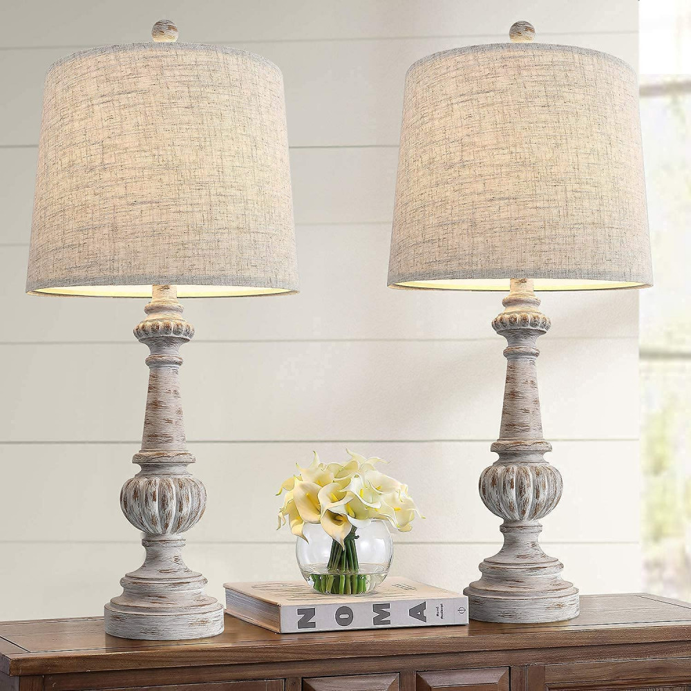 PORTRES 24.5\'\' Traditional Table Lamp Set of 2 for Living Room Linen Resin3 