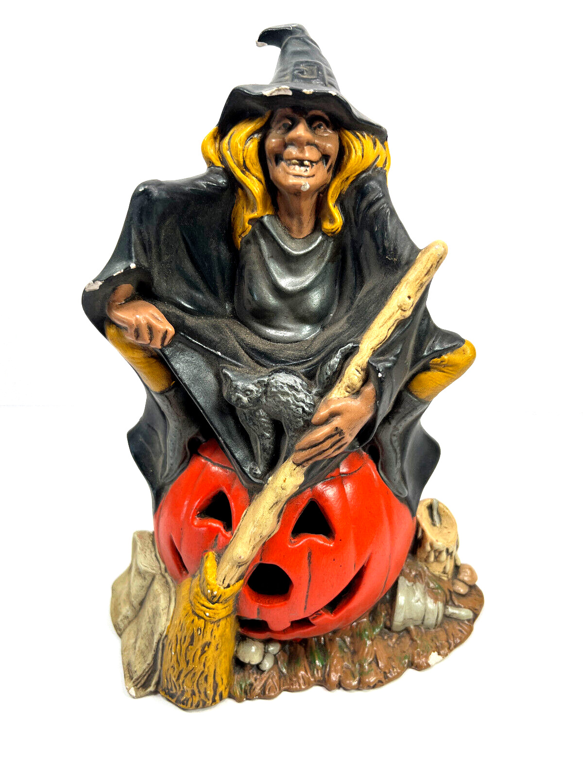 vtg 1972 Byron Molds Halloween Lantern Witch on Pumpkin NICE original paint