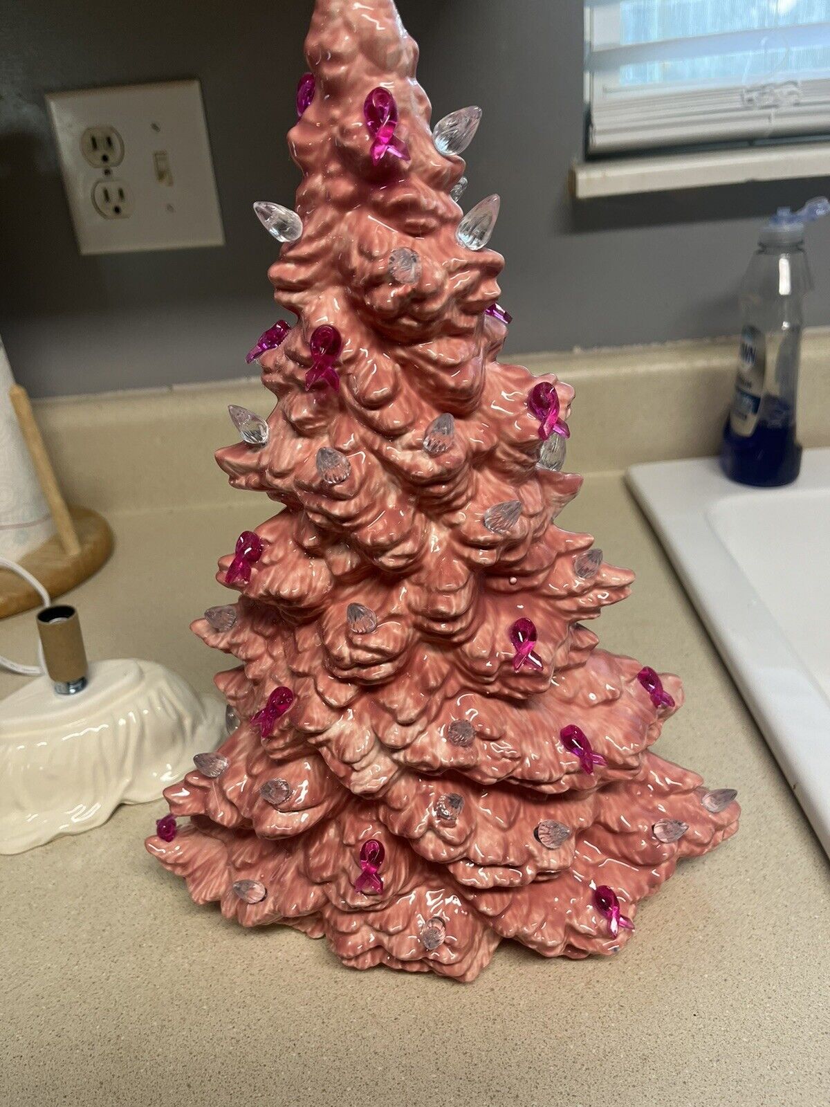 Ceramic Tree , Breast Cancer Awareness Pink Ribbon Bulbs