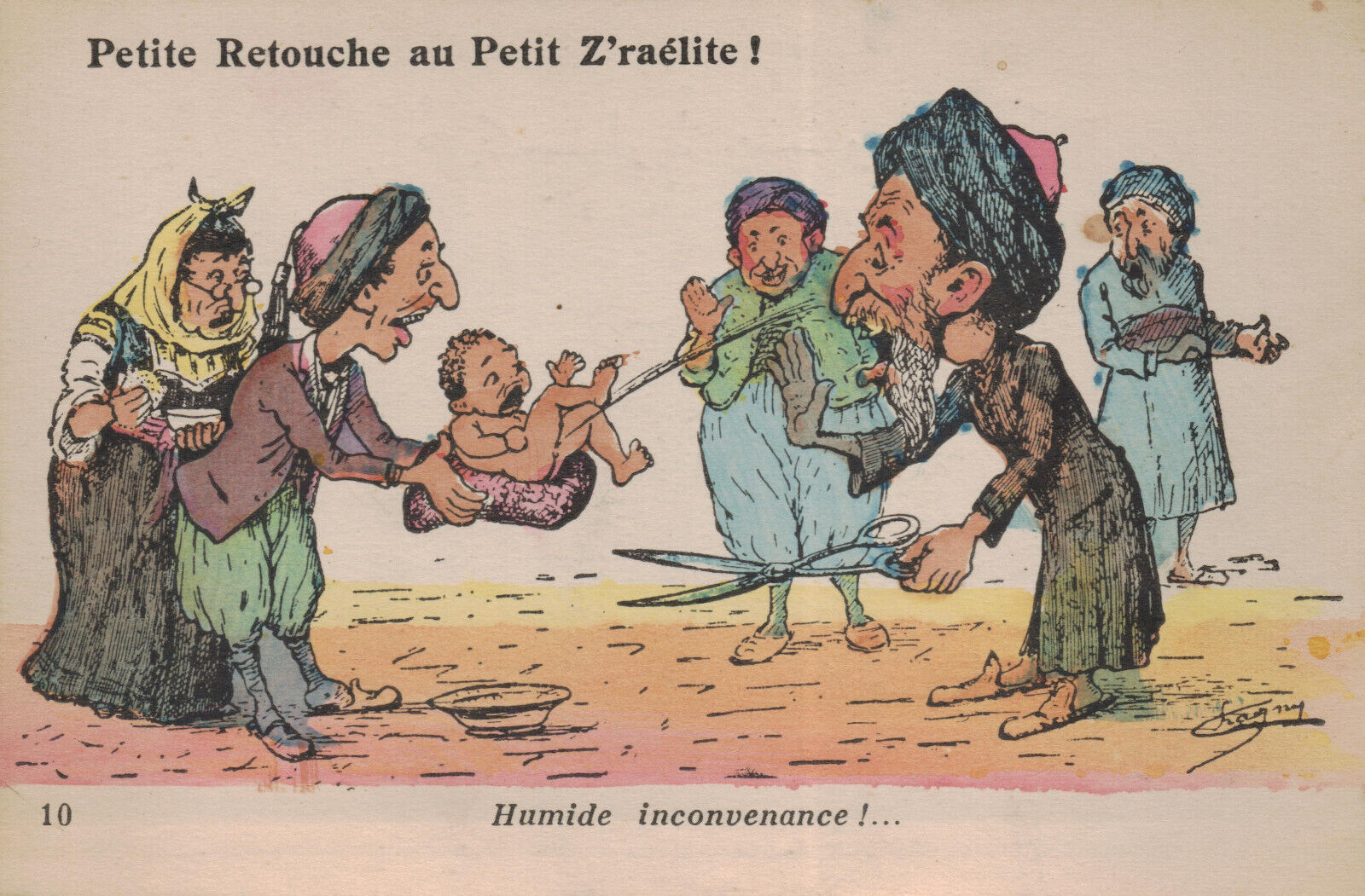 JUDAICA, Algeria Caricature of the circumcision by Chagny, 1926 Vintage Postcard